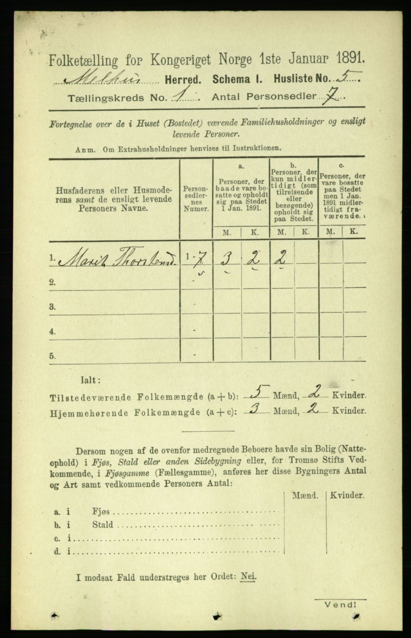 RA, 1891 census for 1653 Melhus, 1891, p. 23