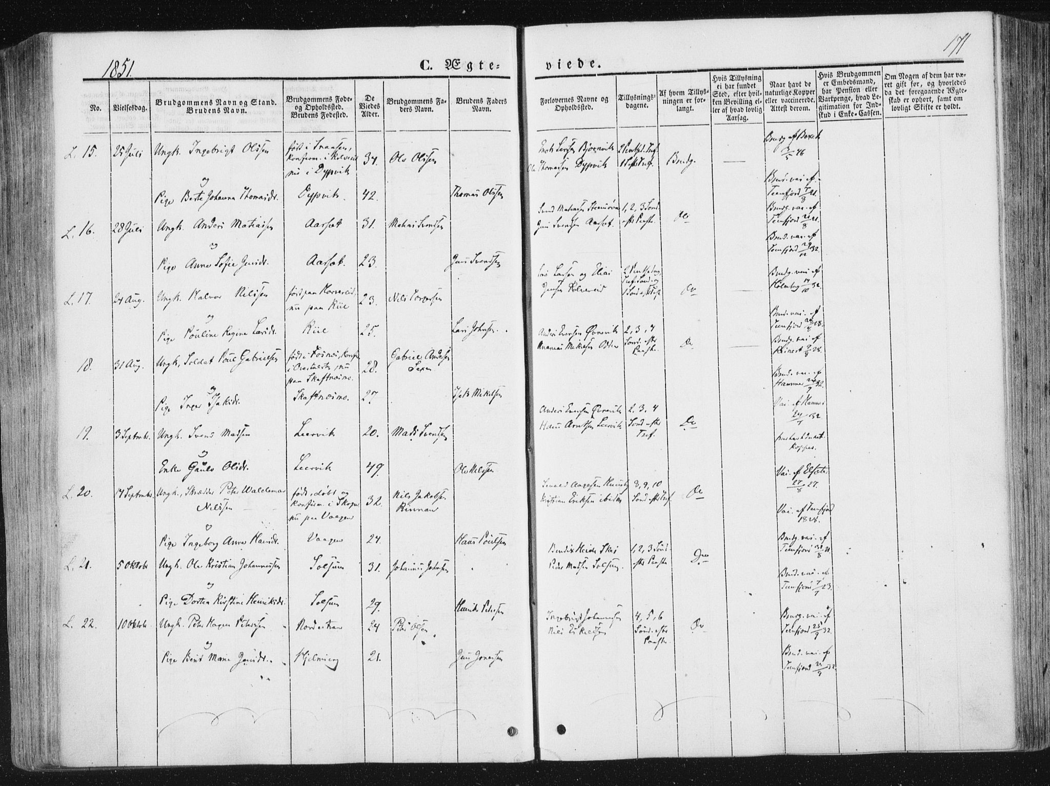 Ministerialprotokoller, klokkerbøker og fødselsregistre - Nord-Trøndelag, SAT/A-1458/780/L0640: Parish register (official) no. 780A05, 1845-1856, p. 171