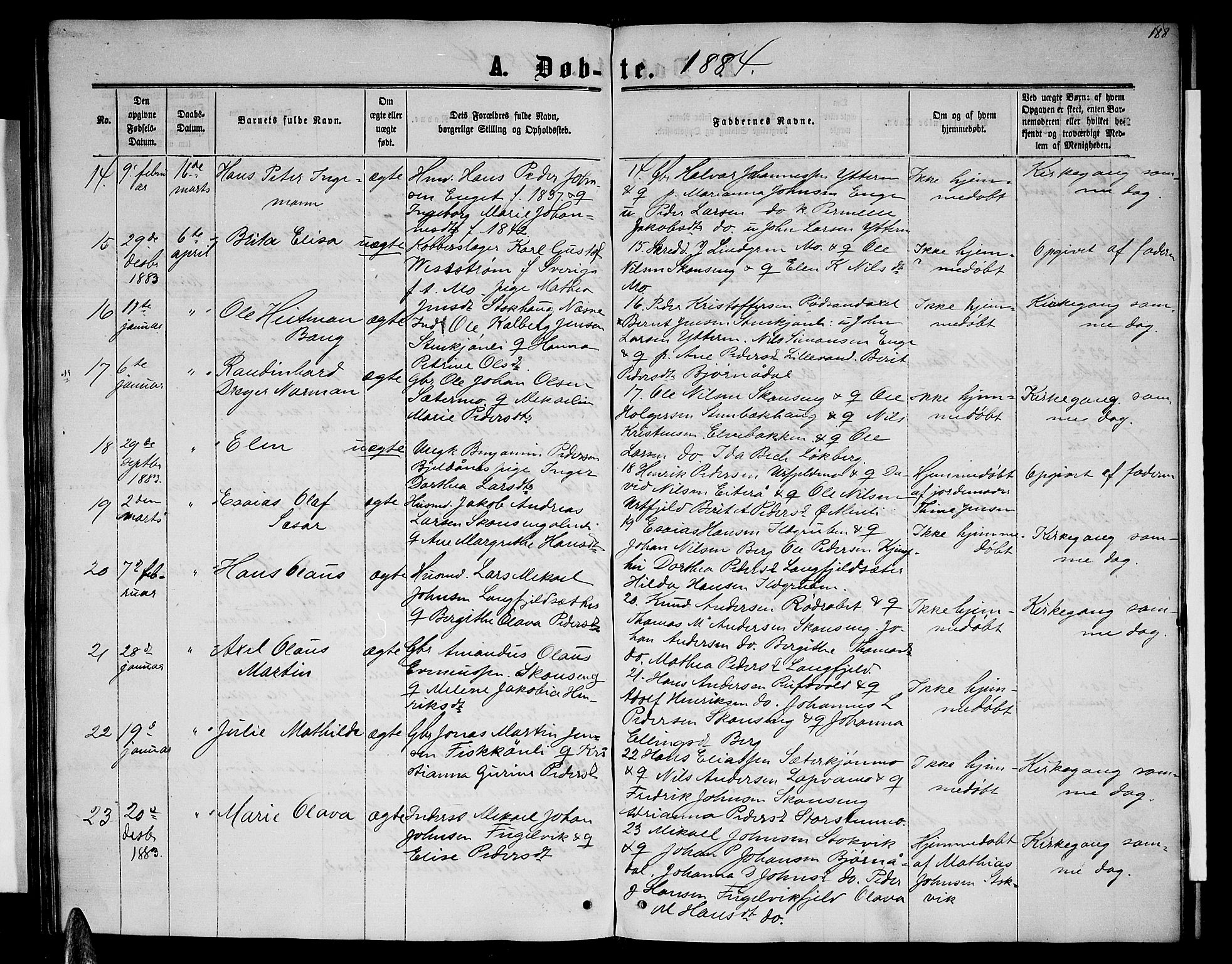 Ministerialprotokoller, klokkerbøker og fødselsregistre - Nordland, SAT/A-1459/827/L0415: Parish register (copy) no. 827C04, 1864-1886, p. 188