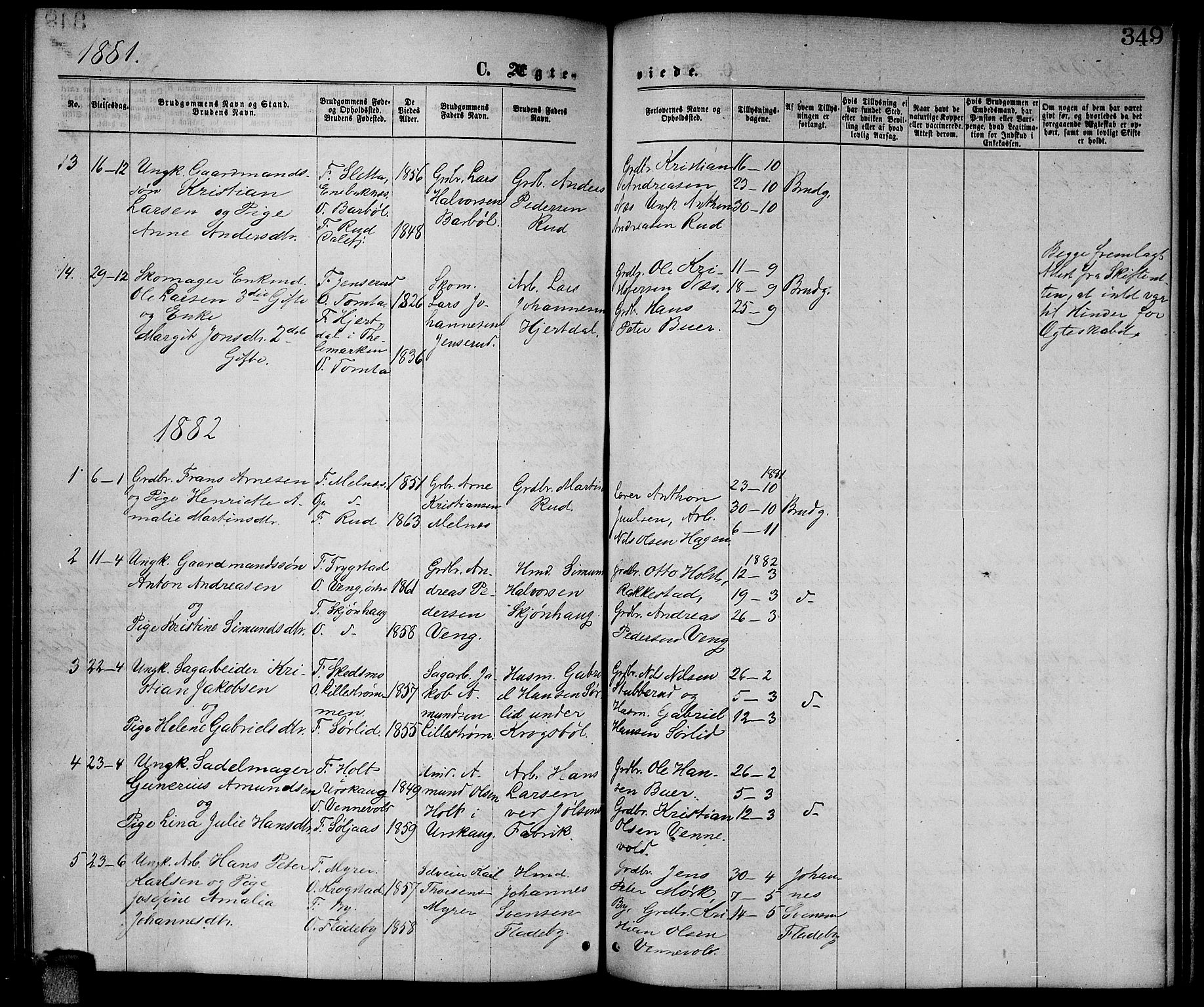 Enebakk prestekontor Kirkebøker, SAO/A-10171c/G/Ga/L0005: Parish register (copy) no. I 5, 1867-1888, p. 349
