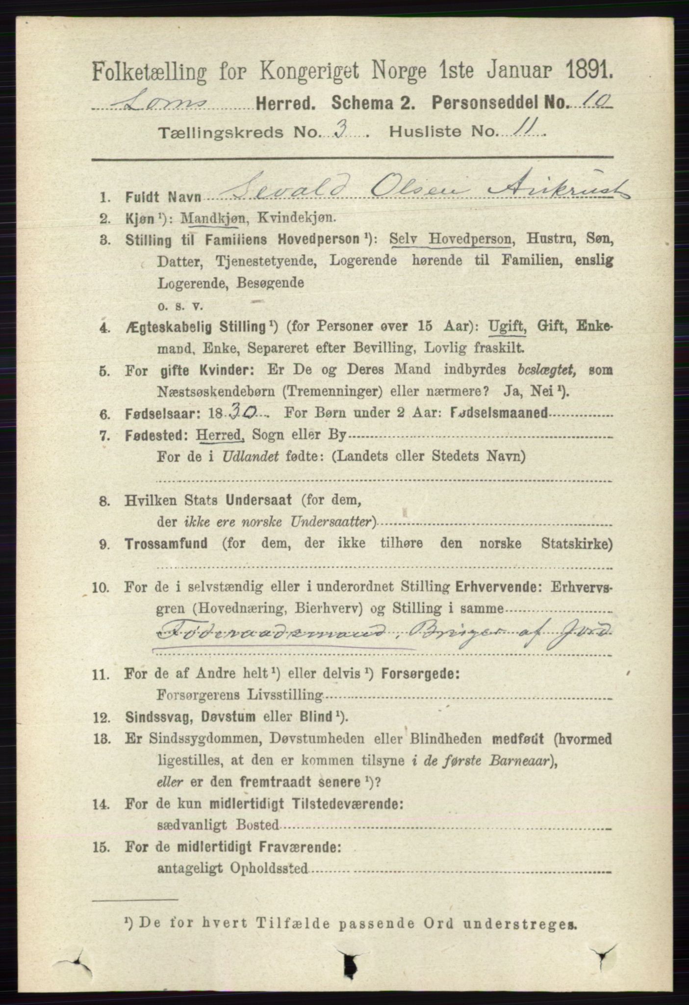 RA, 1891 census for 0514 Lom, 1891, p. 1323