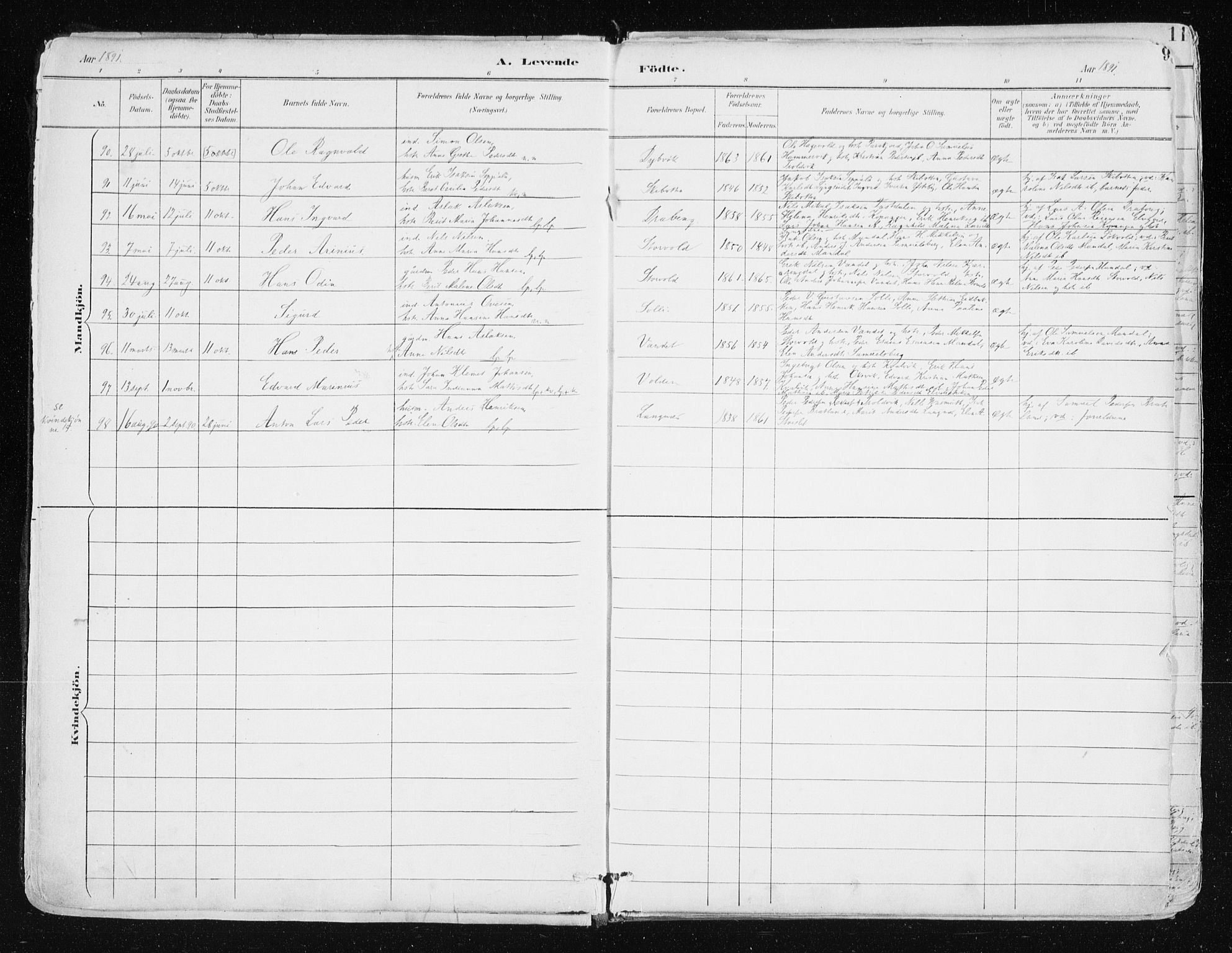 Lyngen sokneprestembete, SATØ/S-1289/H/He/Hea/L0008kirke: Parish register (official) no. 8, 1891-1902, p. 9