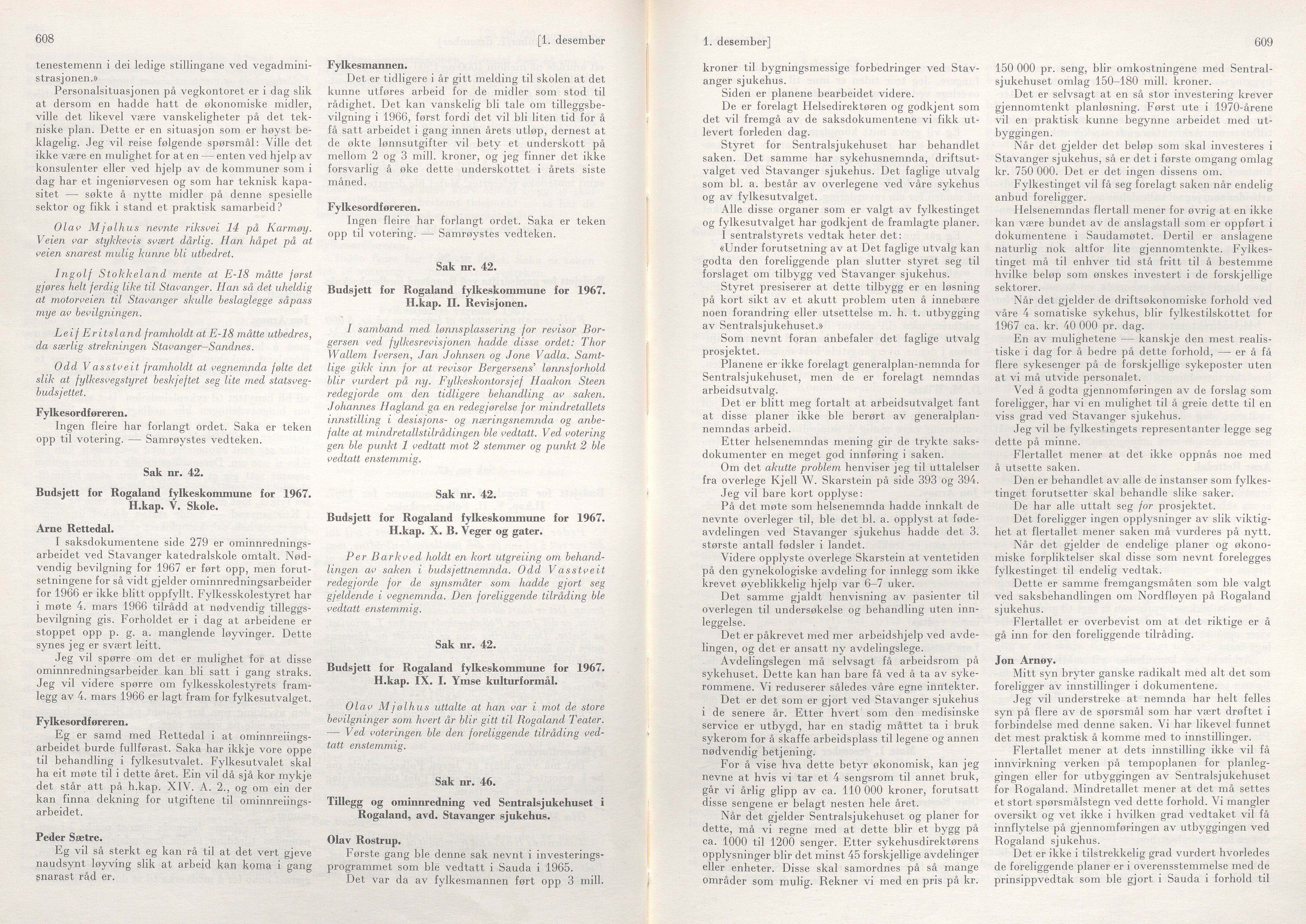 Rogaland fylkeskommune - Fylkesrådmannen , IKAR/A-900/A/Aa/Aaa/L0086: Møtebok , 1966, p. 608-609