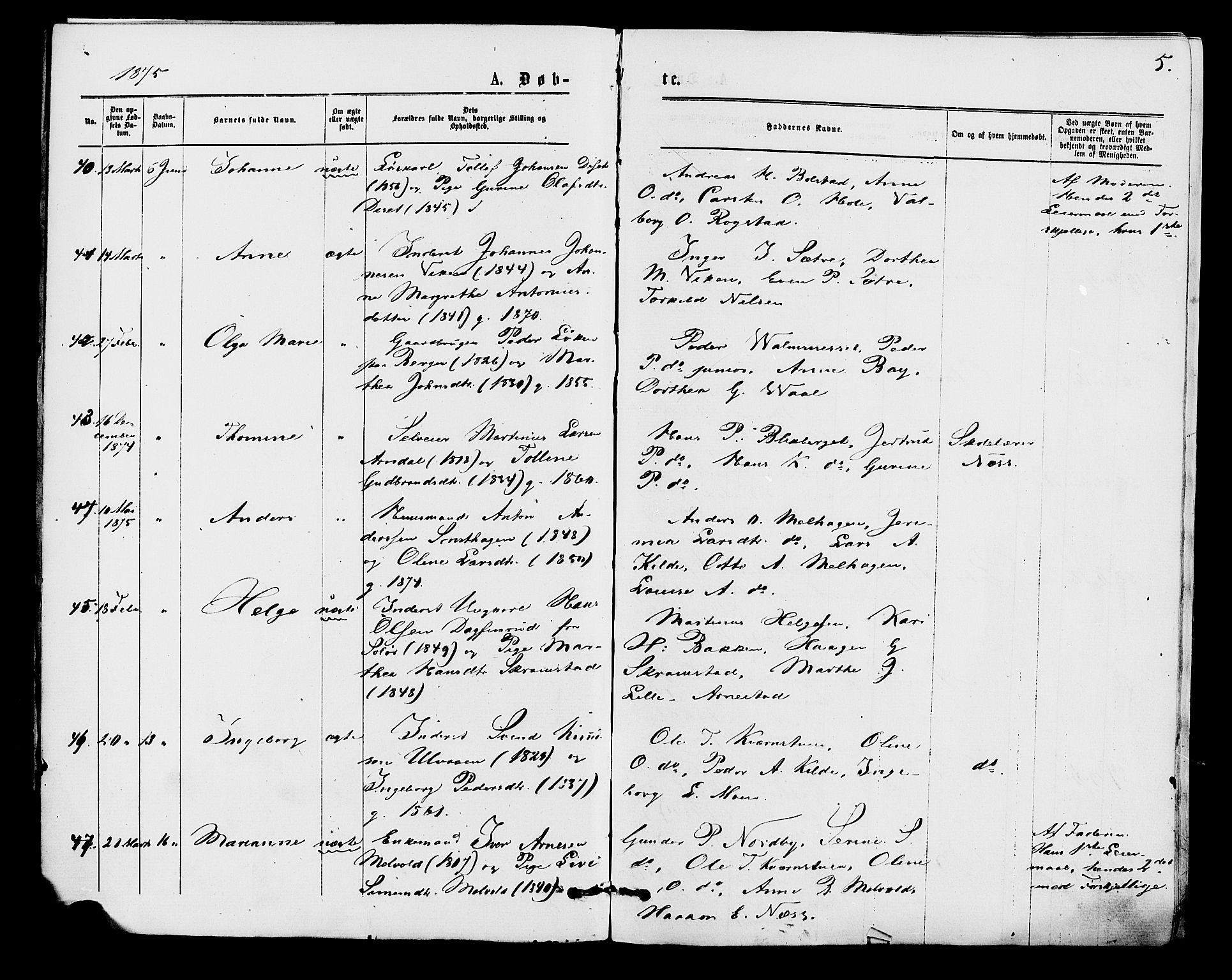 Åmot prestekontor, Hedmark, AV/SAH-PREST-056/H/Ha/Haa/L0009: Parish register (official) no. 9, 1875-1883, p. 5