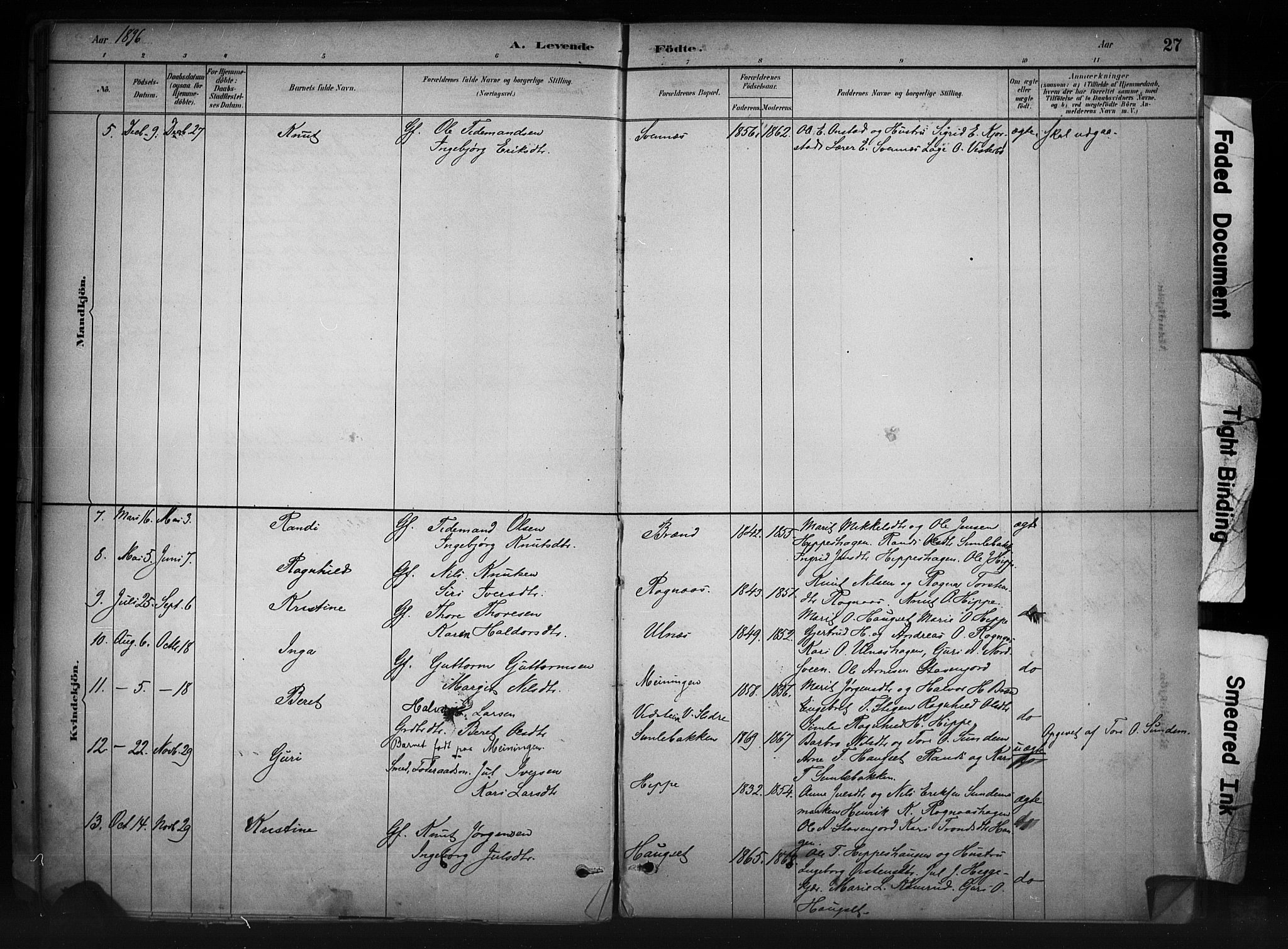 Nord-Aurdal prestekontor, AV/SAH-PREST-132/H/Ha/Haa/L0011: Parish register (official) no. 11, 1883-1896, p. 27
