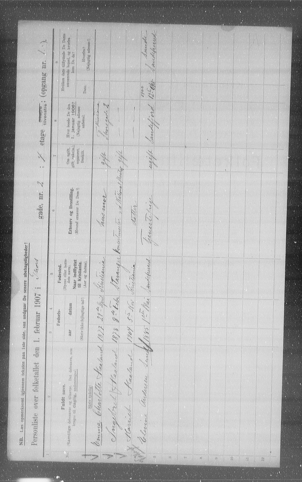 OBA, Municipal Census 1907 for Kristiania, 1907, p. 58152