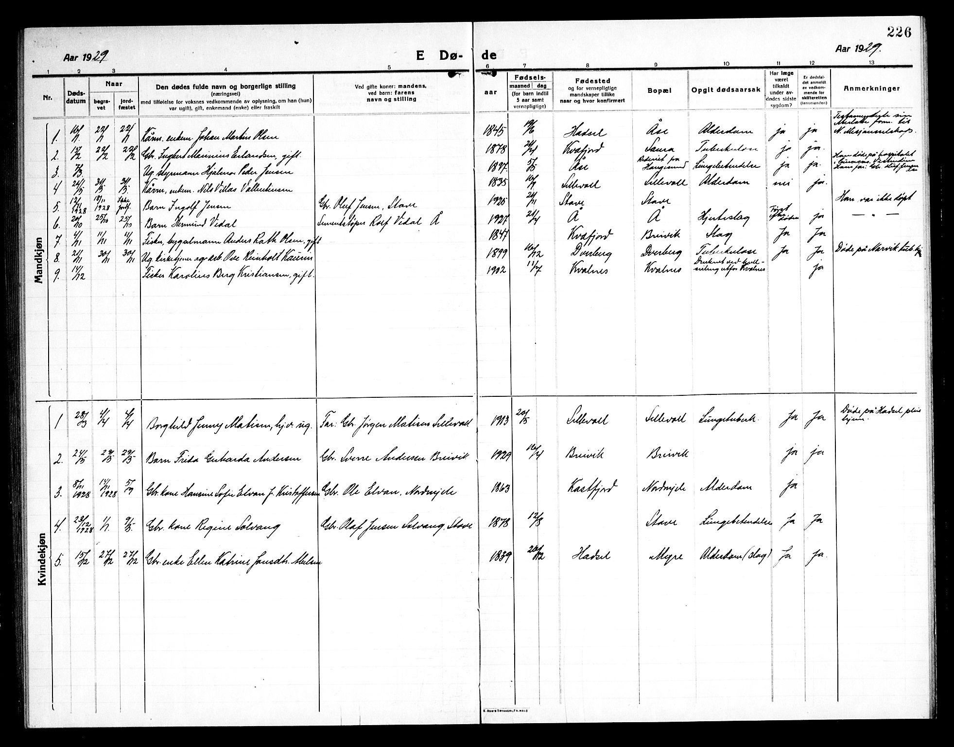 Ministerialprotokoller, klokkerbøker og fødselsregistre - Nordland, AV/SAT-A-1459/897/L1415: Parish register (copy) no. 897C05, 1916-1945, p. 226