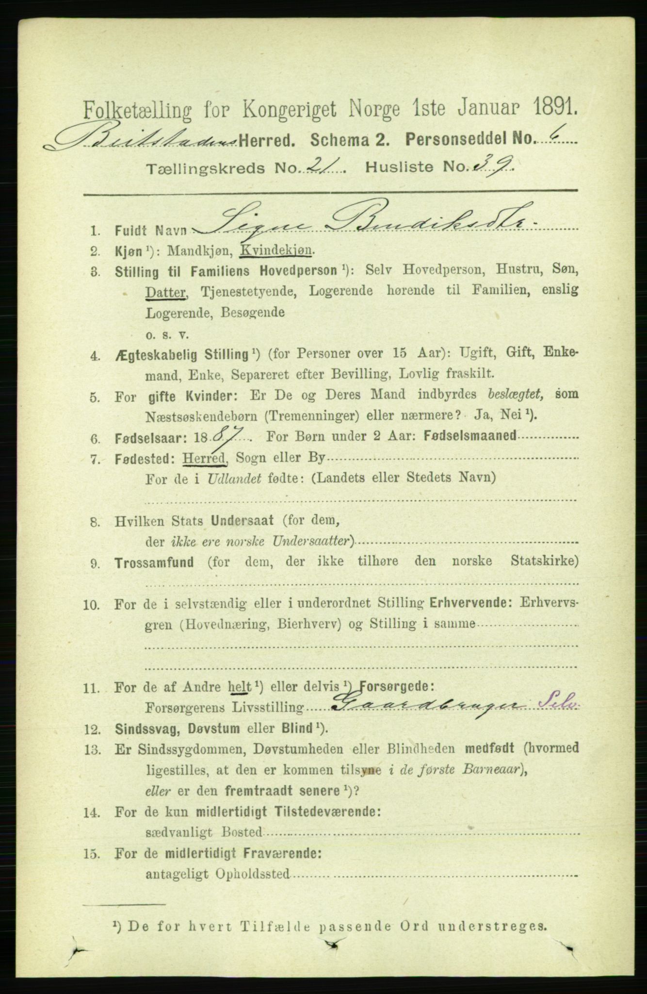 RA, 1891 census for 1727 Beitstad, 1891, p. 5647