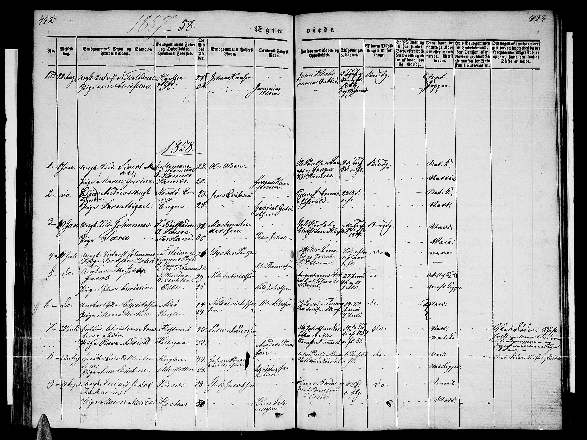 Ministerialprotokoller, klokkerbøker og fødselsregistre - Nordland, AV/SAT-A-1459/838/L0555: Parish register (copy) no. 838C02, 1842-1861, p. 432-433