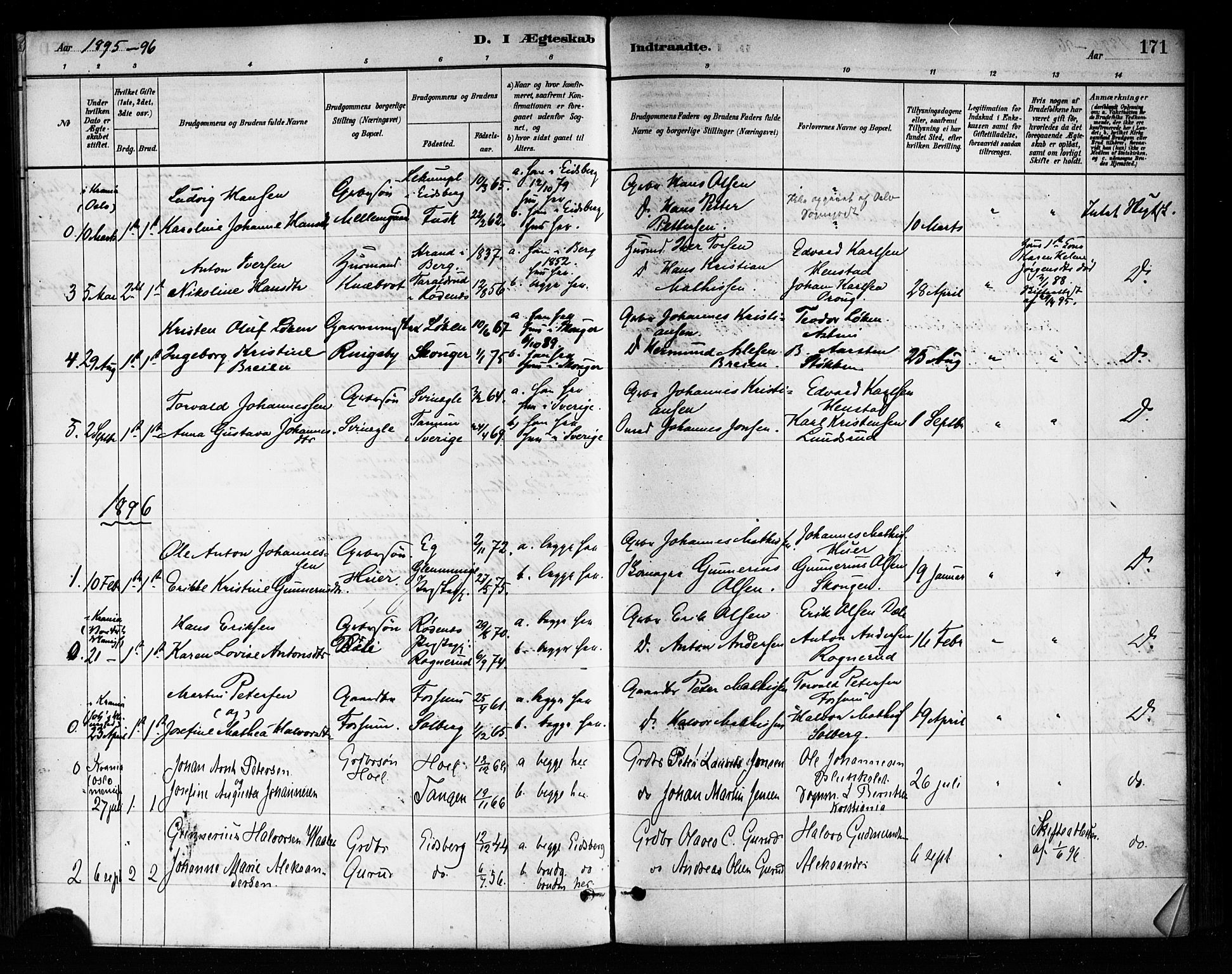 Askim prestekontor Kirkebøker, SAO/A-10900/F/Fa/L0007: Parish register (official) no. 7, 1882-1897, p. 171