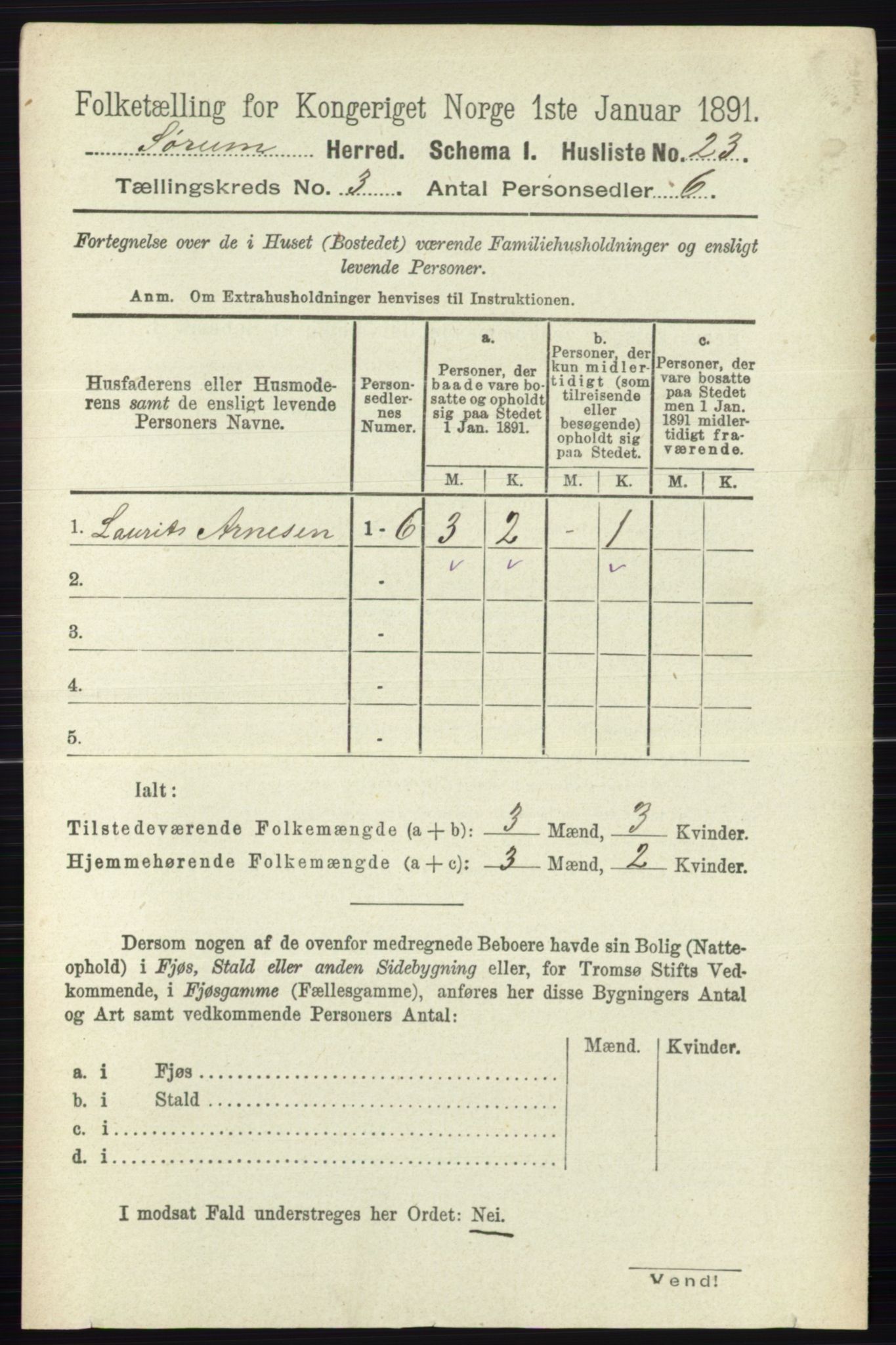 RA, 1891 census for 0226 Sørum, 1891, p. 1214