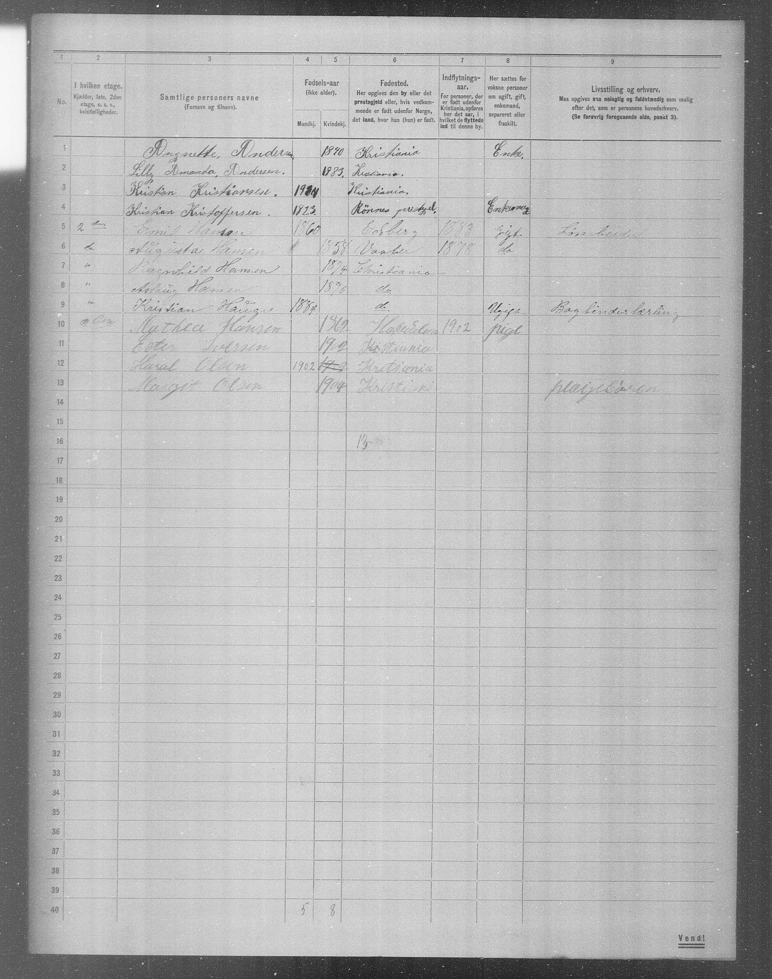 OBA, Municipal Census 1904 for Kristiania, 1904, p. 8449