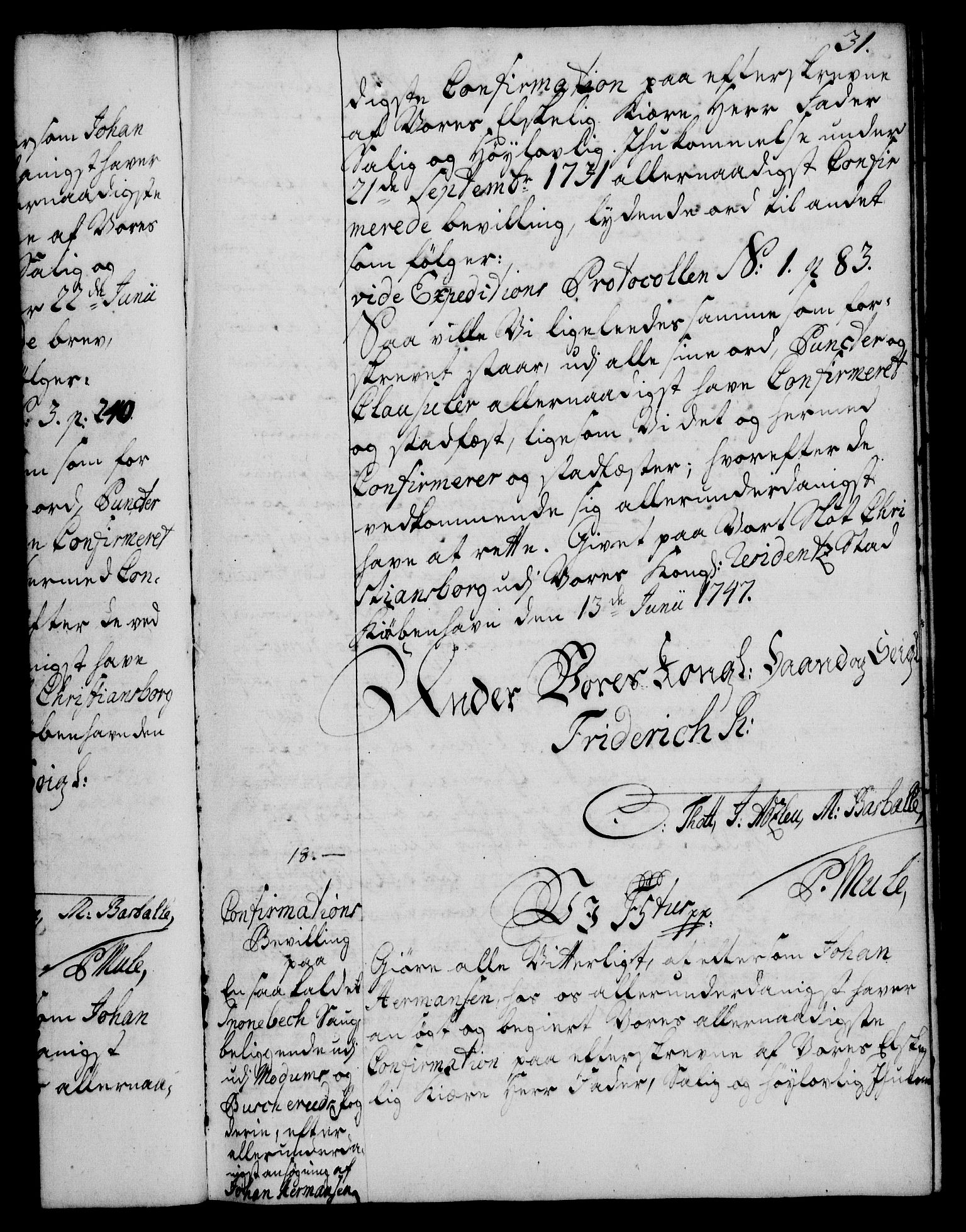 Rentekammeret, Kammerkanselliet, RA/EA-3111/G/Gg/Ggc/Ggca/L0001: Norsk konfirmasjonsekspedisjonsprotokoll med register (merket RK 53.23), 1746-1750, p. 31