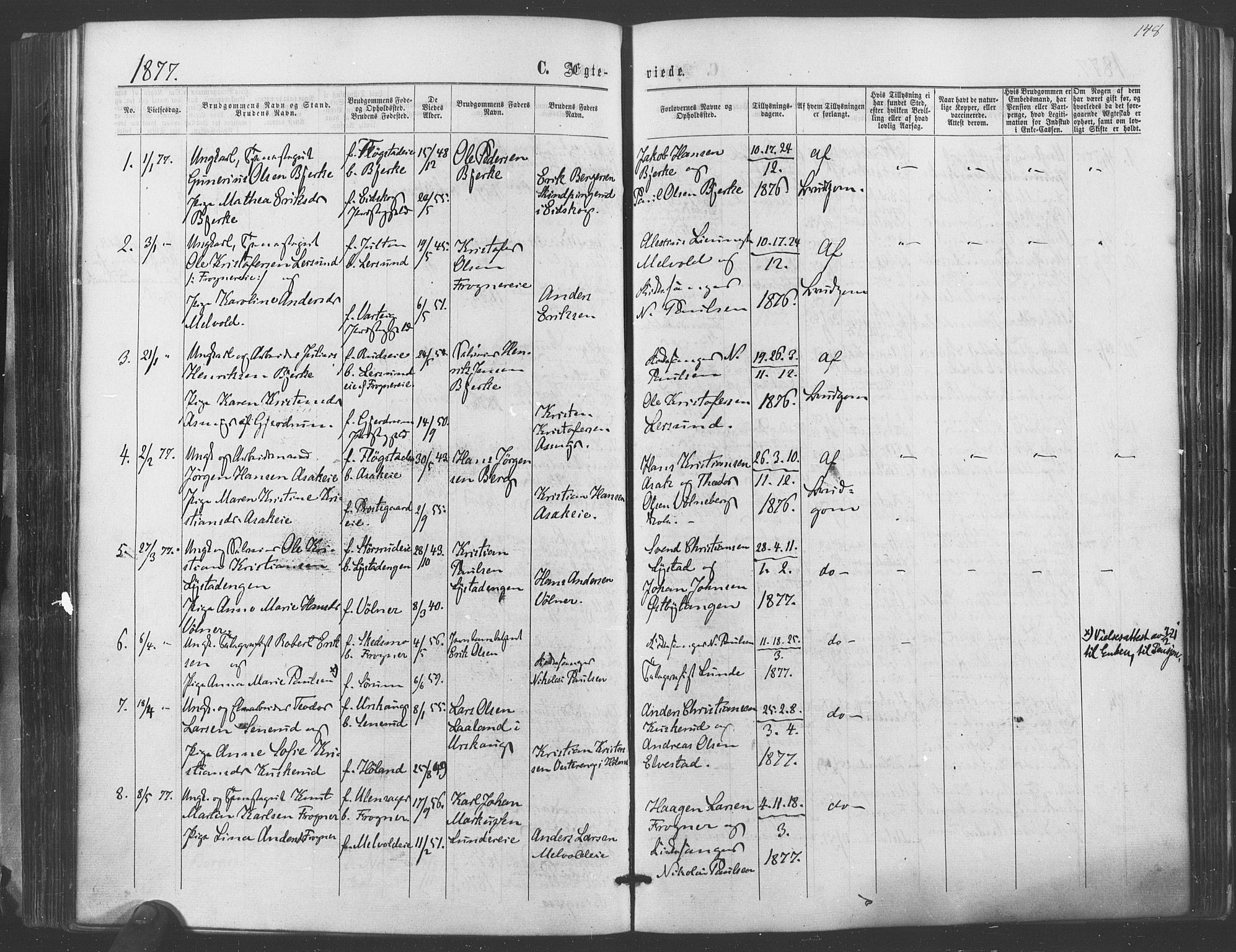 Sørum prestekontor Kirkebøker, AV/SAO-A-10303/F/Fa/L0006: Parish register (official) no. I 6, 1864-1877, p. 148