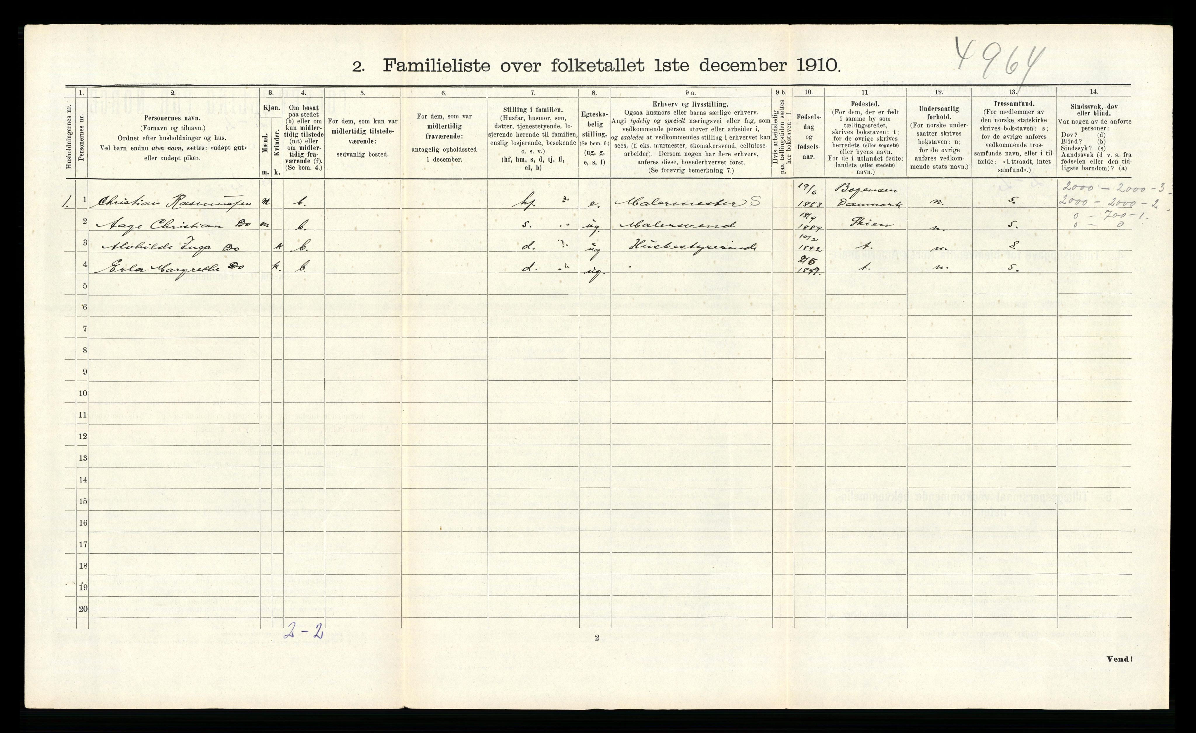 RA, 1910 census for Kragerø, 1910, p. 2705