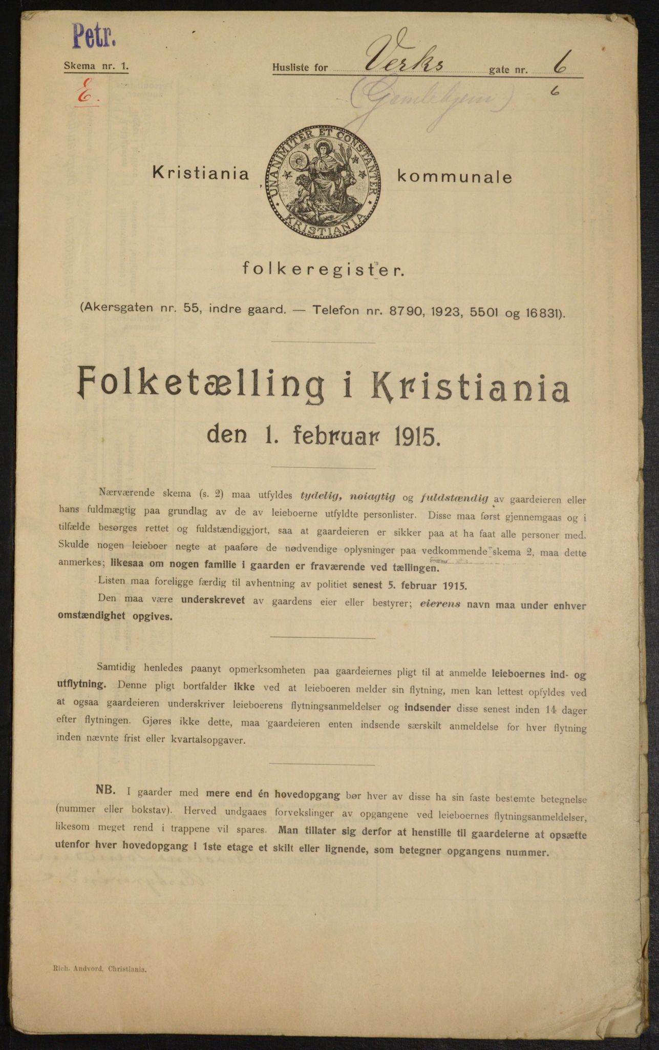 OBA, Municipal Census 1915 for Kristiania, 1915, p. 122603