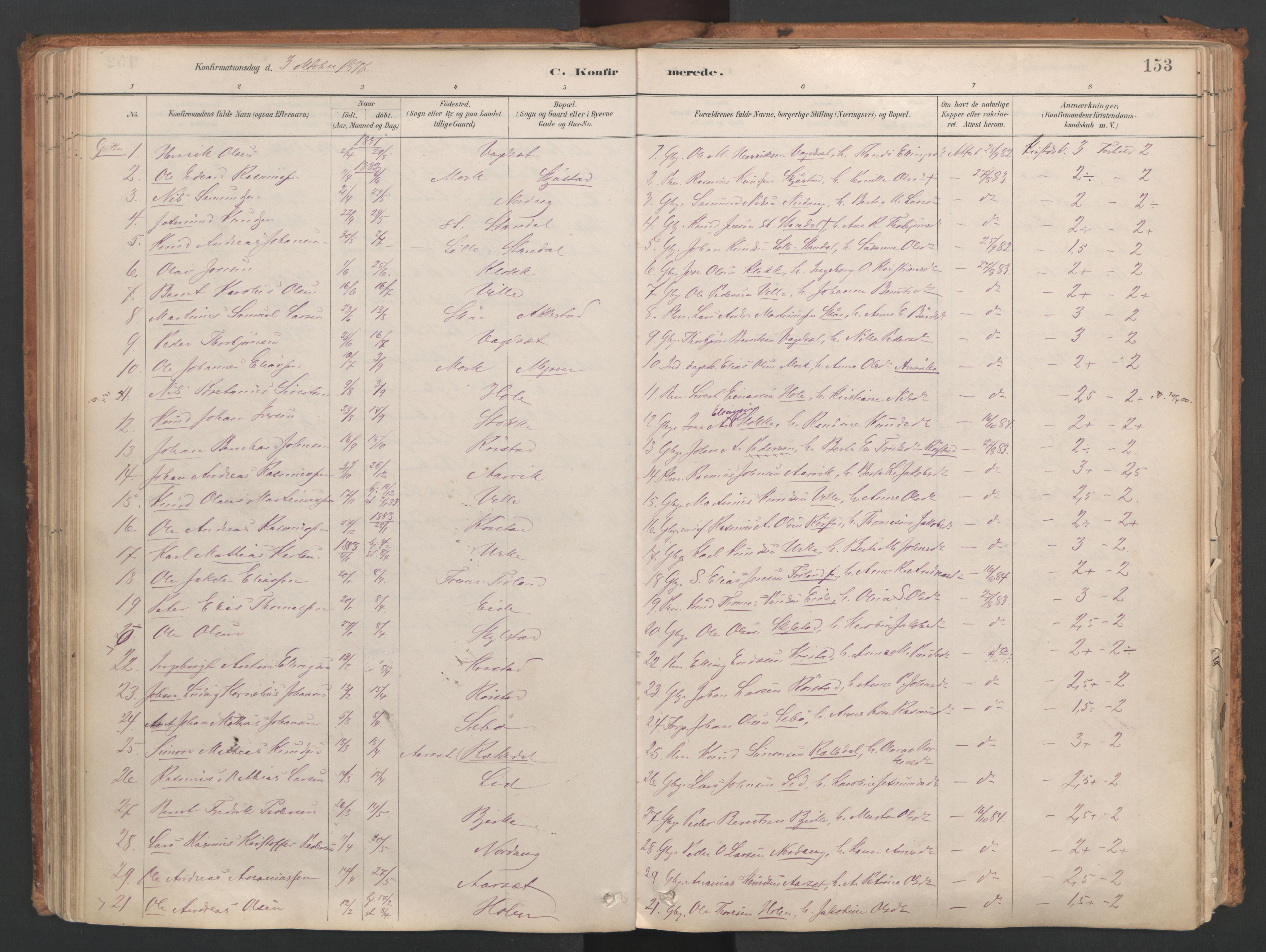 Ministerialprotokoller, klokkerbøker og fødselsregistre - Møre og Romsdal, AV/SAT-A-1454/515/L0211: Parish register (official) no. 515A07, 1886-1910, p. 153