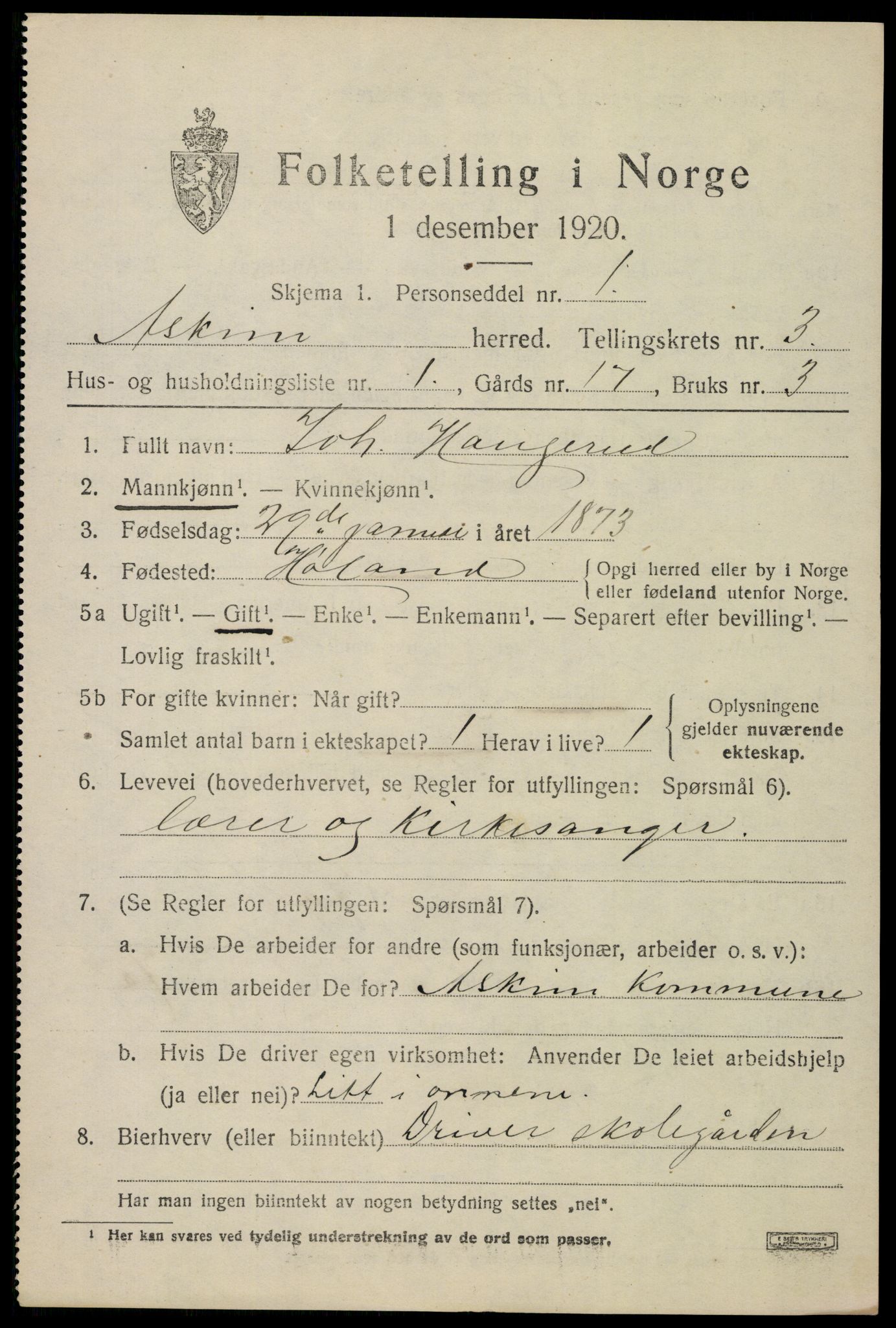 SAO, 1920 census for Askim, 1920, p. 6755