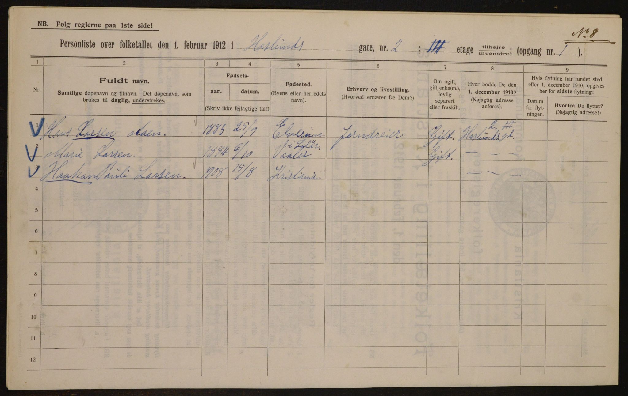 OBA, Municipal Census 1912 for Kristiania, 1912, p. 35282