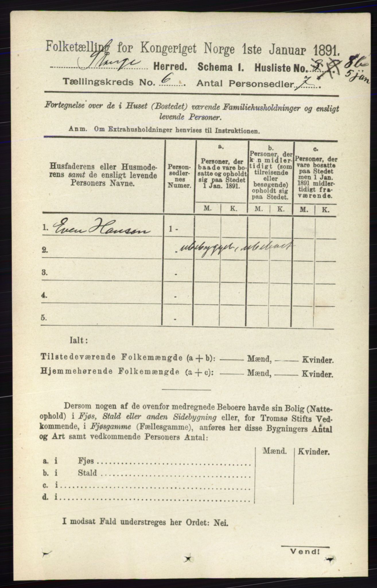 RA, 1891 census for 0417 Stange, 1891, p. 3831