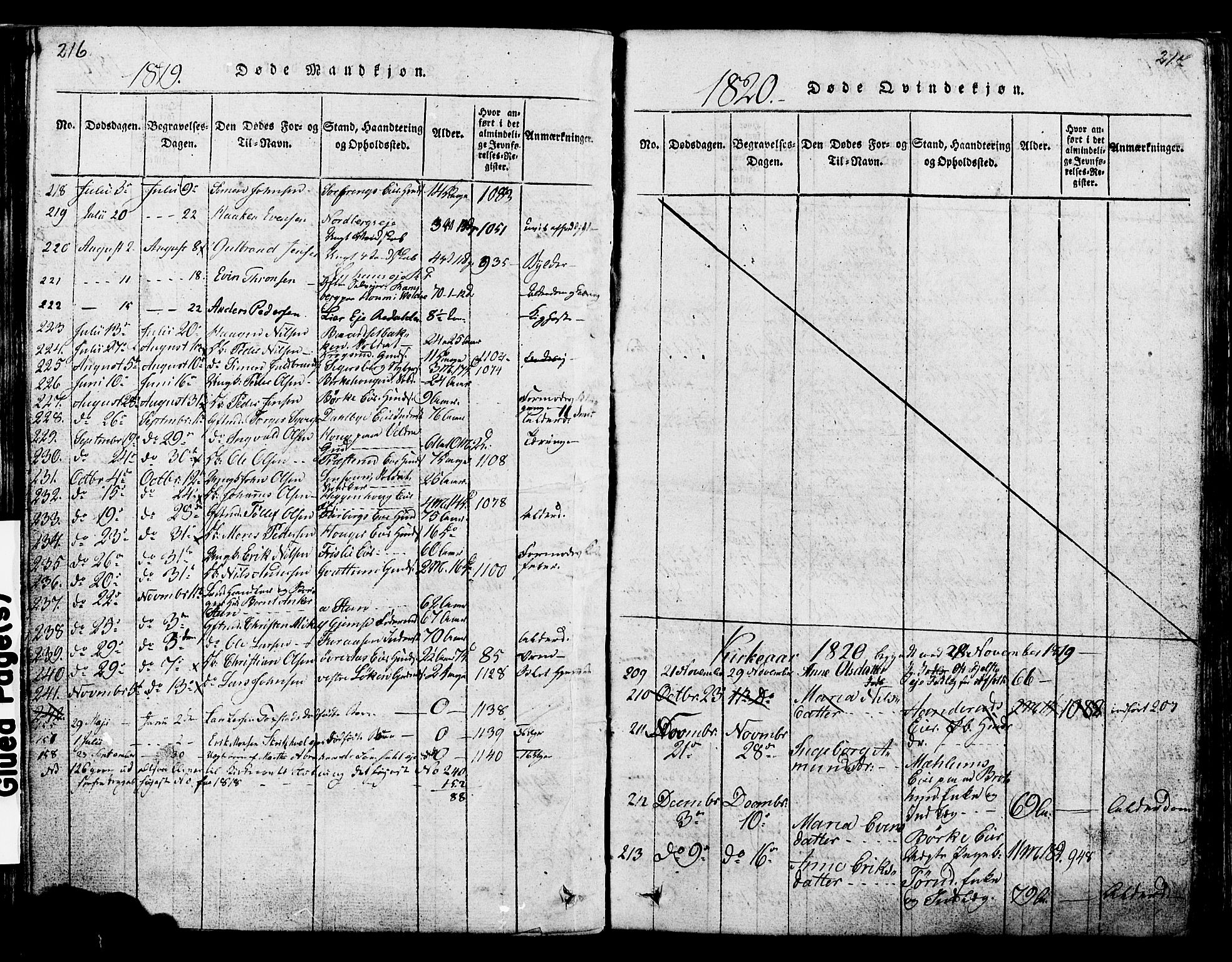 Ringsaker prestekontor, SAH/PREST-014/K/Ka/L0005: Parish register (official) no. 5, 1814-1826, p. 216-217