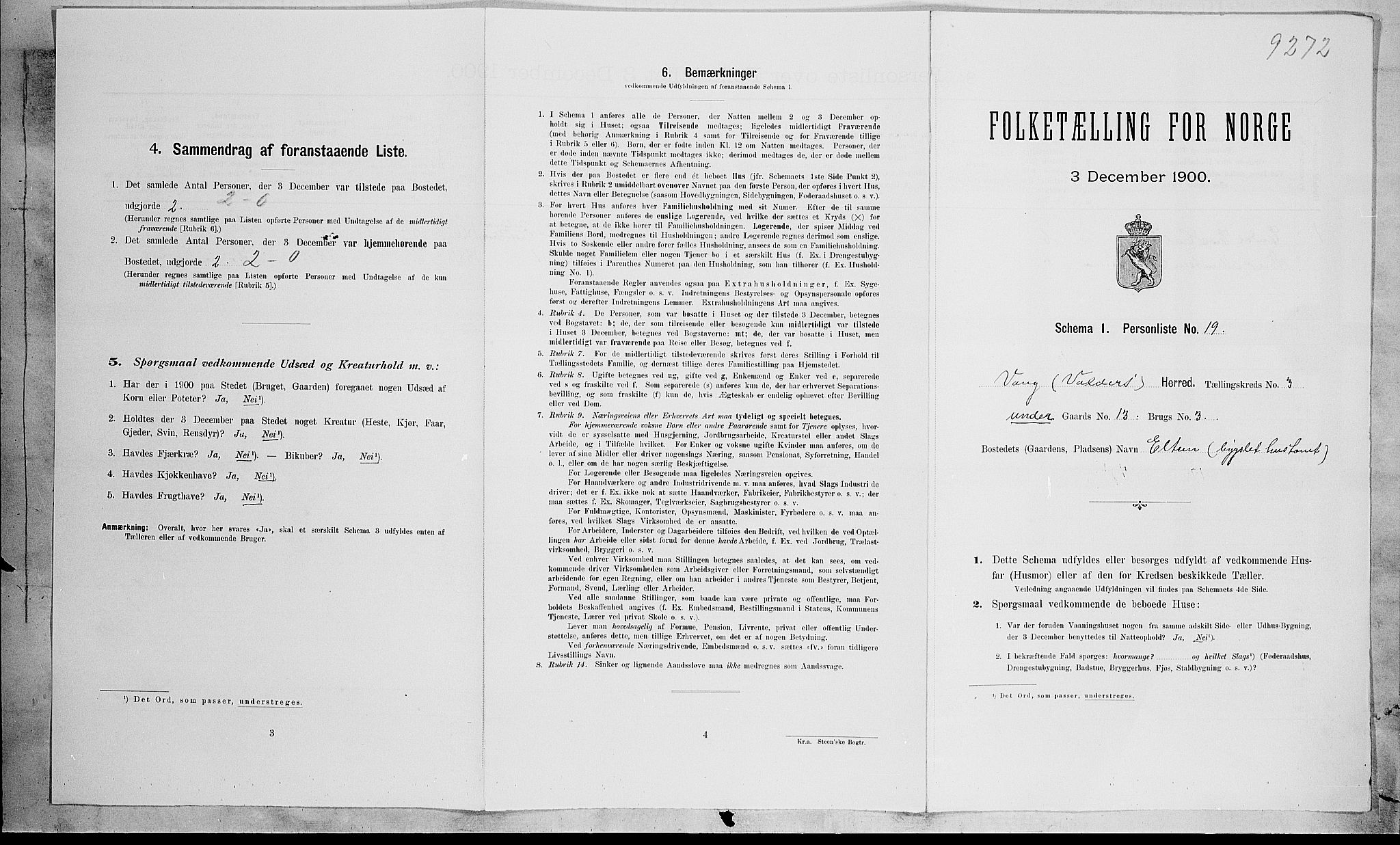 SAH, 1900 census for Vang, 1900, p. 166