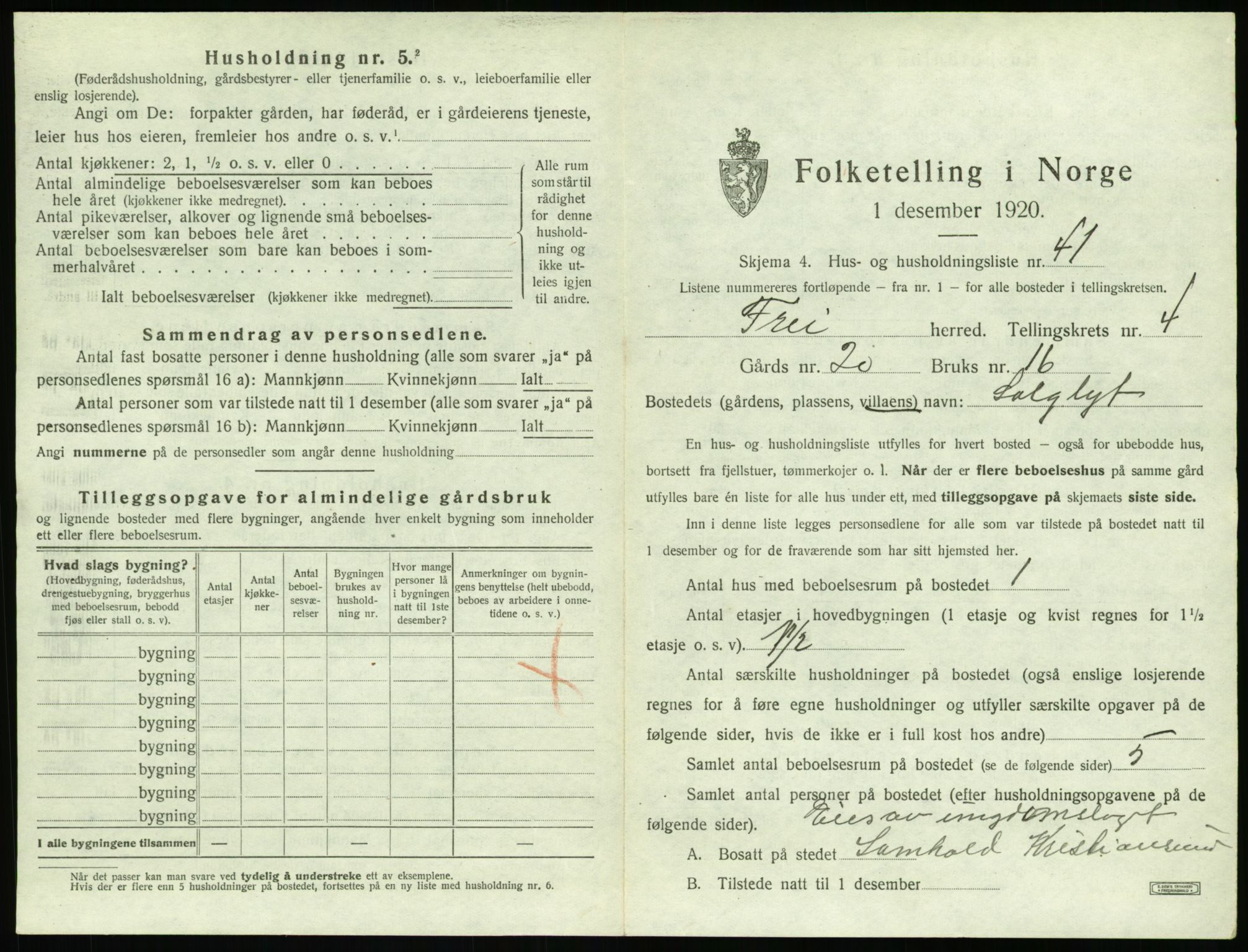 SAT, 1920 census for Frei, 1920, p. 407