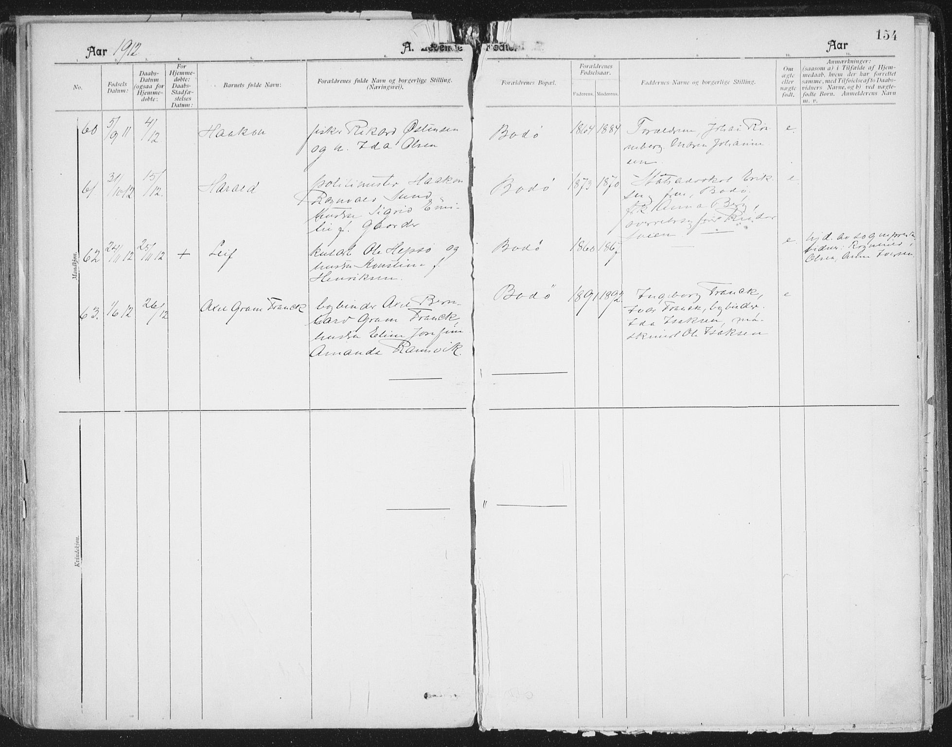 Ministerialprotokoller, klokkerbøker og fødselsregistre - Nordland, AV/SAT-A-1459/801/L0011: Parish register (official) no. 801A11, 1900-1916, p. 154