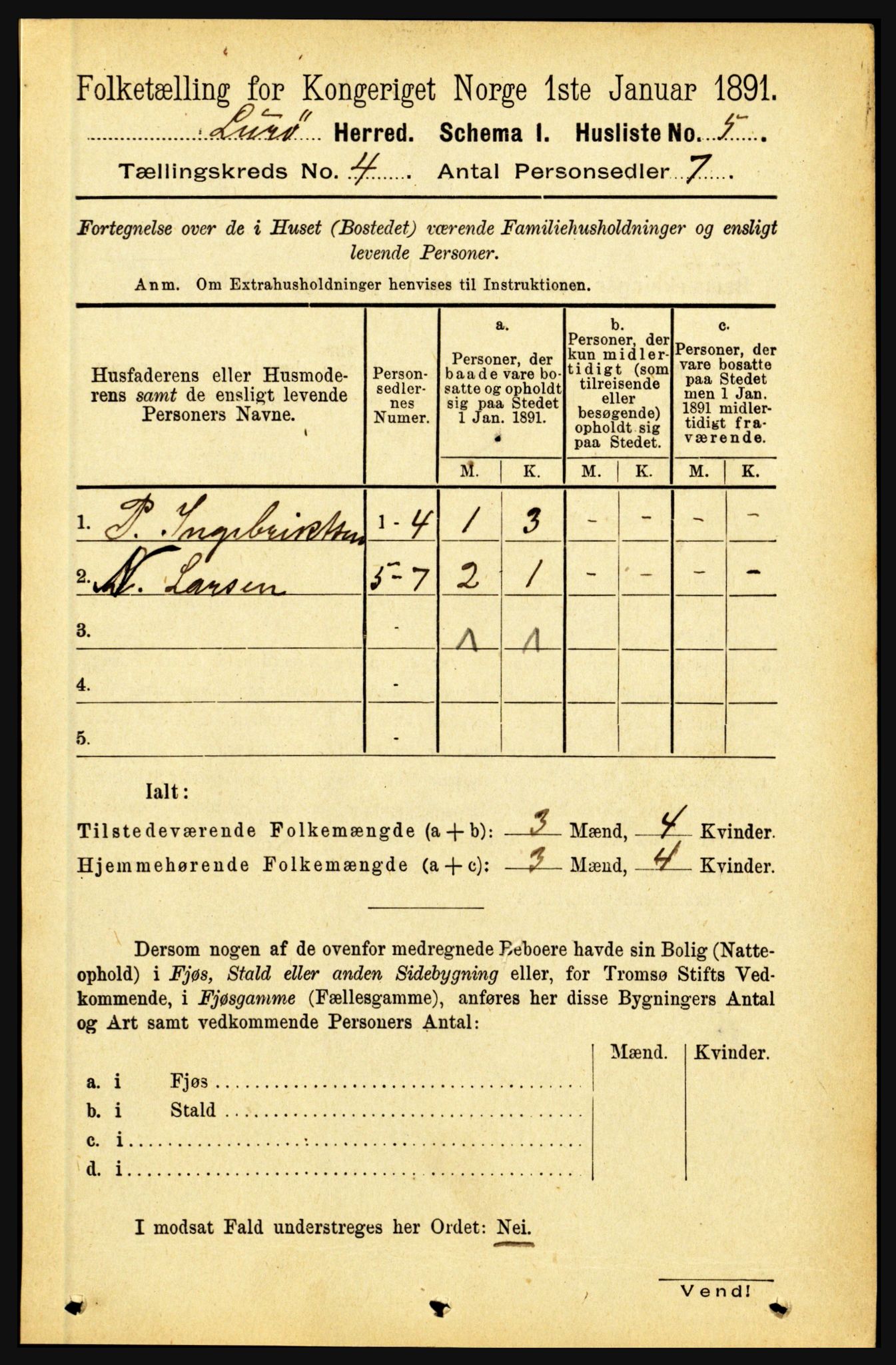 RA, 1891 census for 1834 Lurøy, 1891, p. 1942