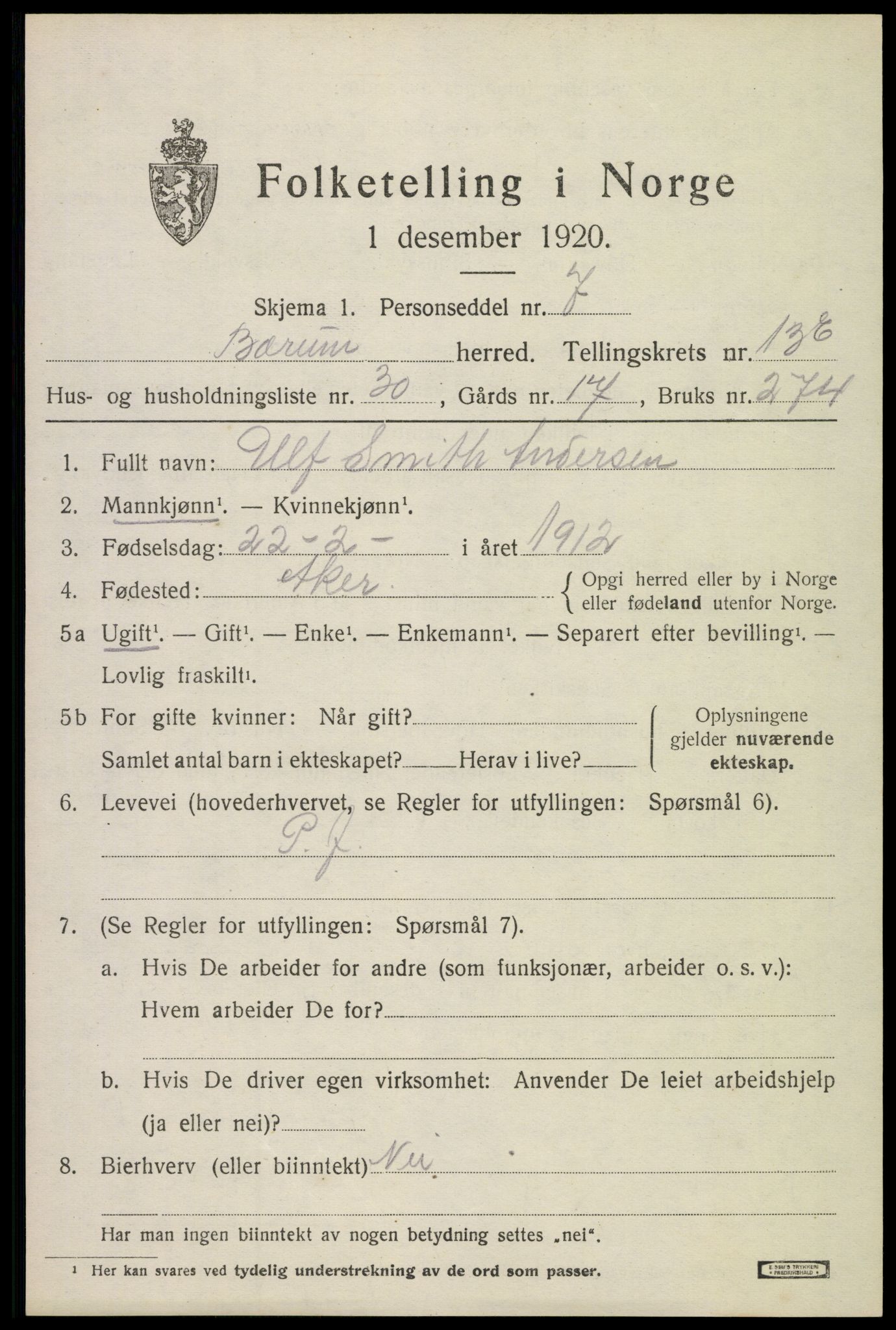 SAO, 1920 census for Bærum, 1920, p. 38202