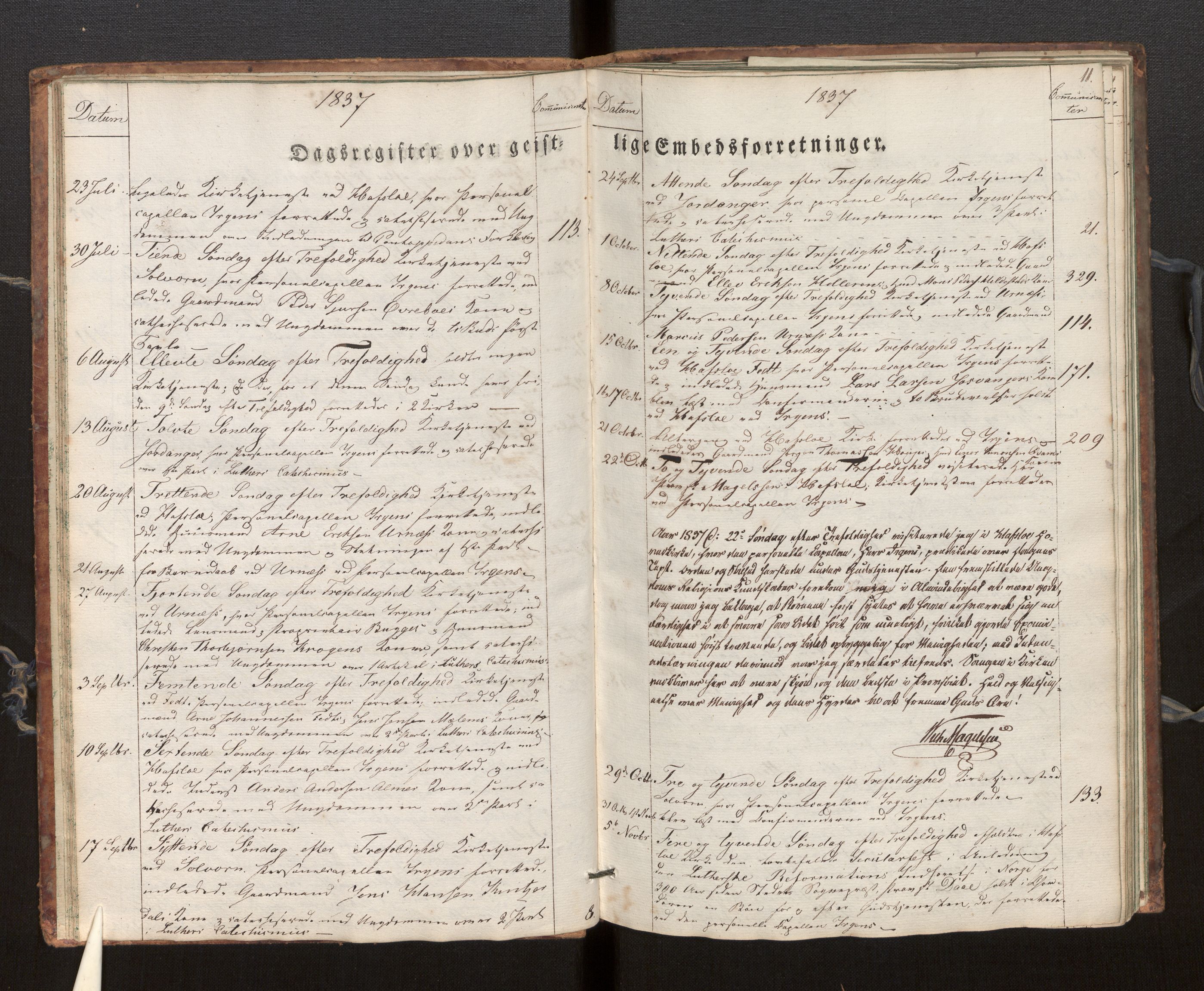 Hafslo sokneprestembete, AV/SAB-A-80301/H/Haa/Haaf/L0001: Diary records no. F 1, 1834-1854, p. 11