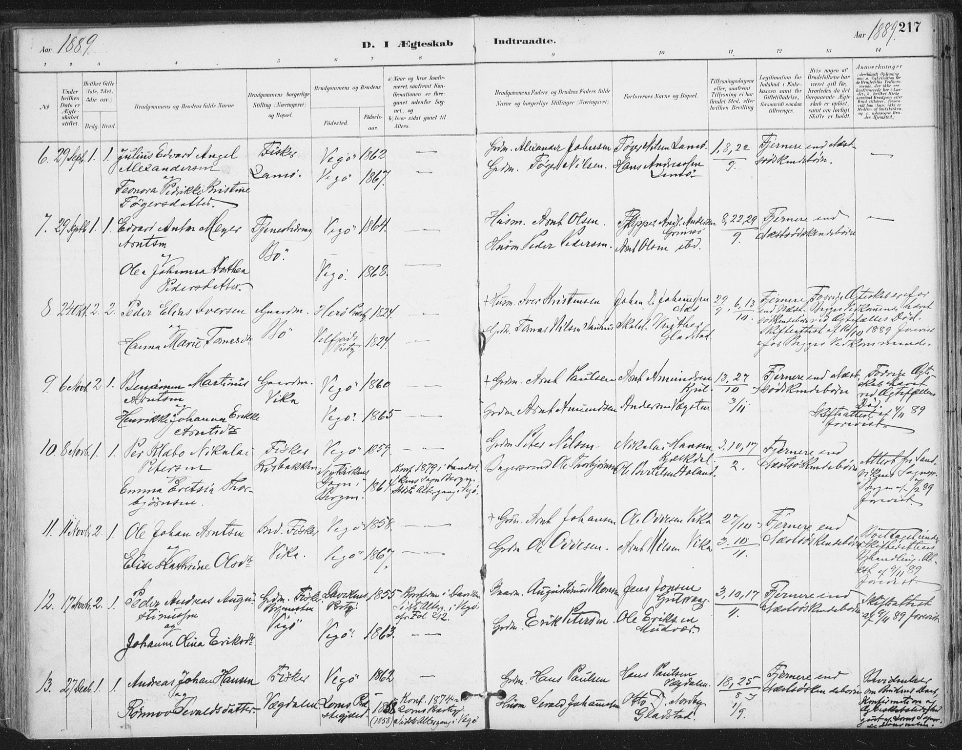 Ministerialprotokoller, klokkerbøker og fødselsregistre - Nordland, AV/SAT-A-1459/816/L0244: Parish register (official) no. 816A10, 1886-1903, p. 217