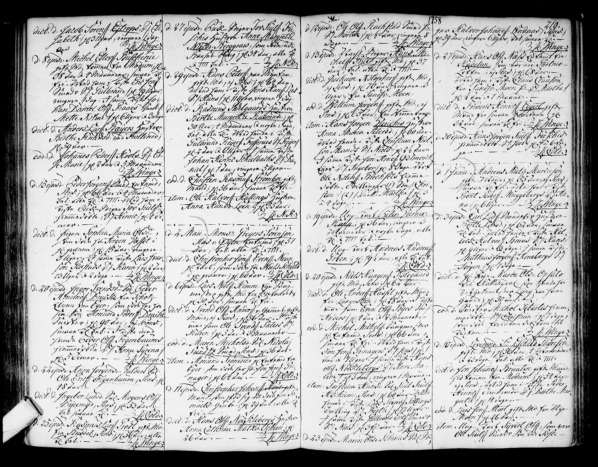 Kongsberg kirkebøker, AV/SAKO-A-22/F/Fa/L0004: Parish register (official) no. I 4, 1756-1768, p. 219