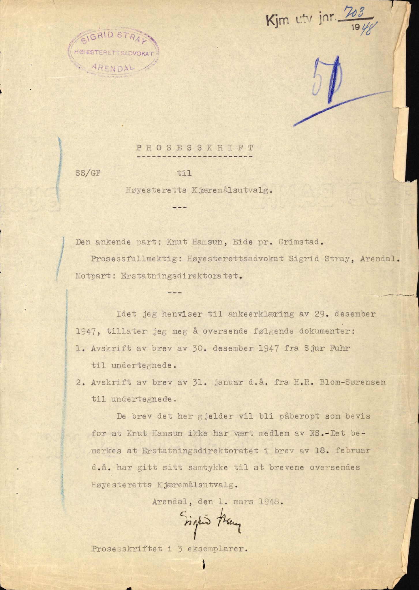 Landssvikarkivet, Arendal politikammer, RA/S-3138-25/D/Dc/L0029: Anr. 192/45, 1945-1951, p. 583