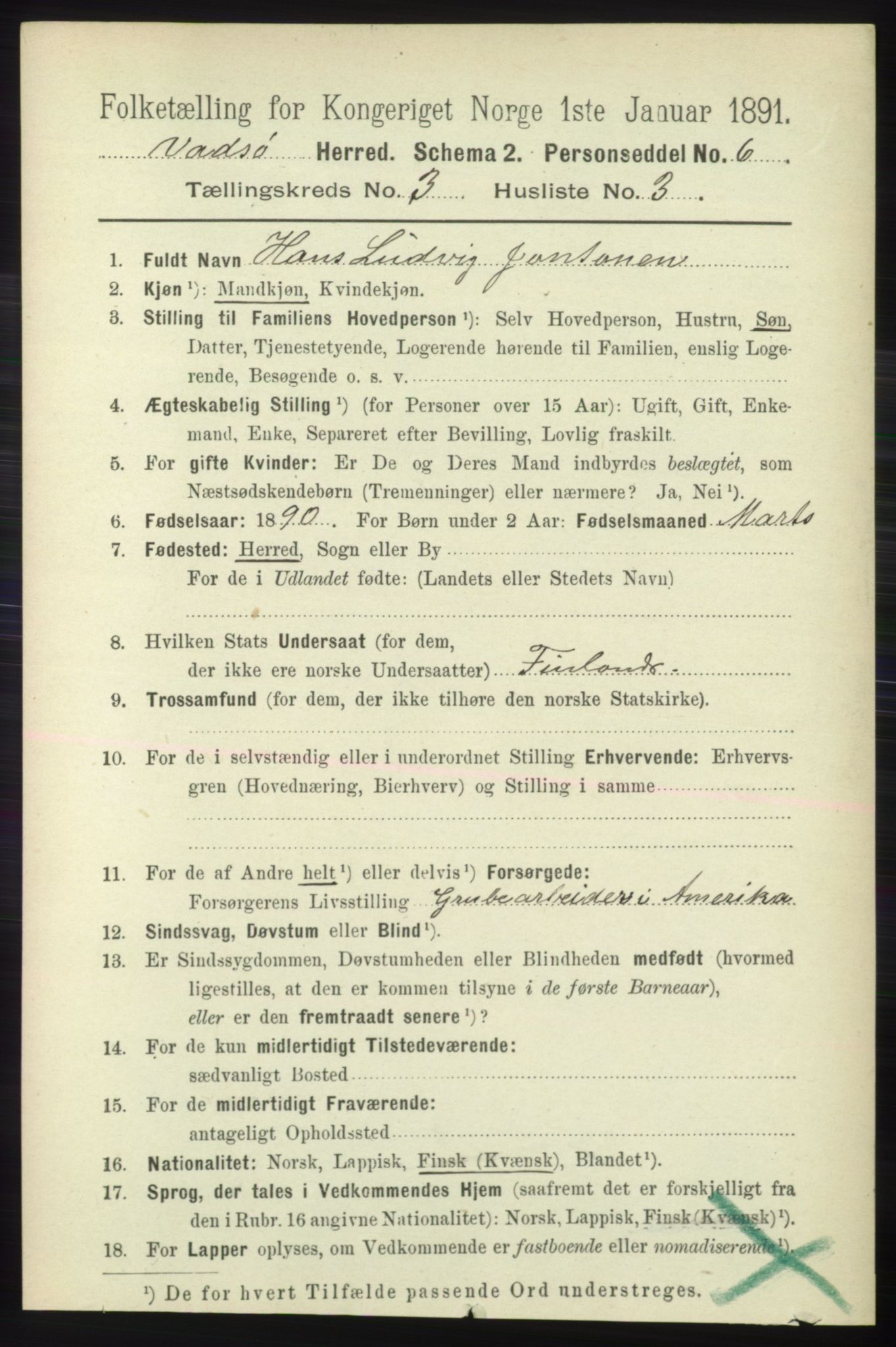 RA, 1891 census for 2029 Vadsø, 1891, p. 840