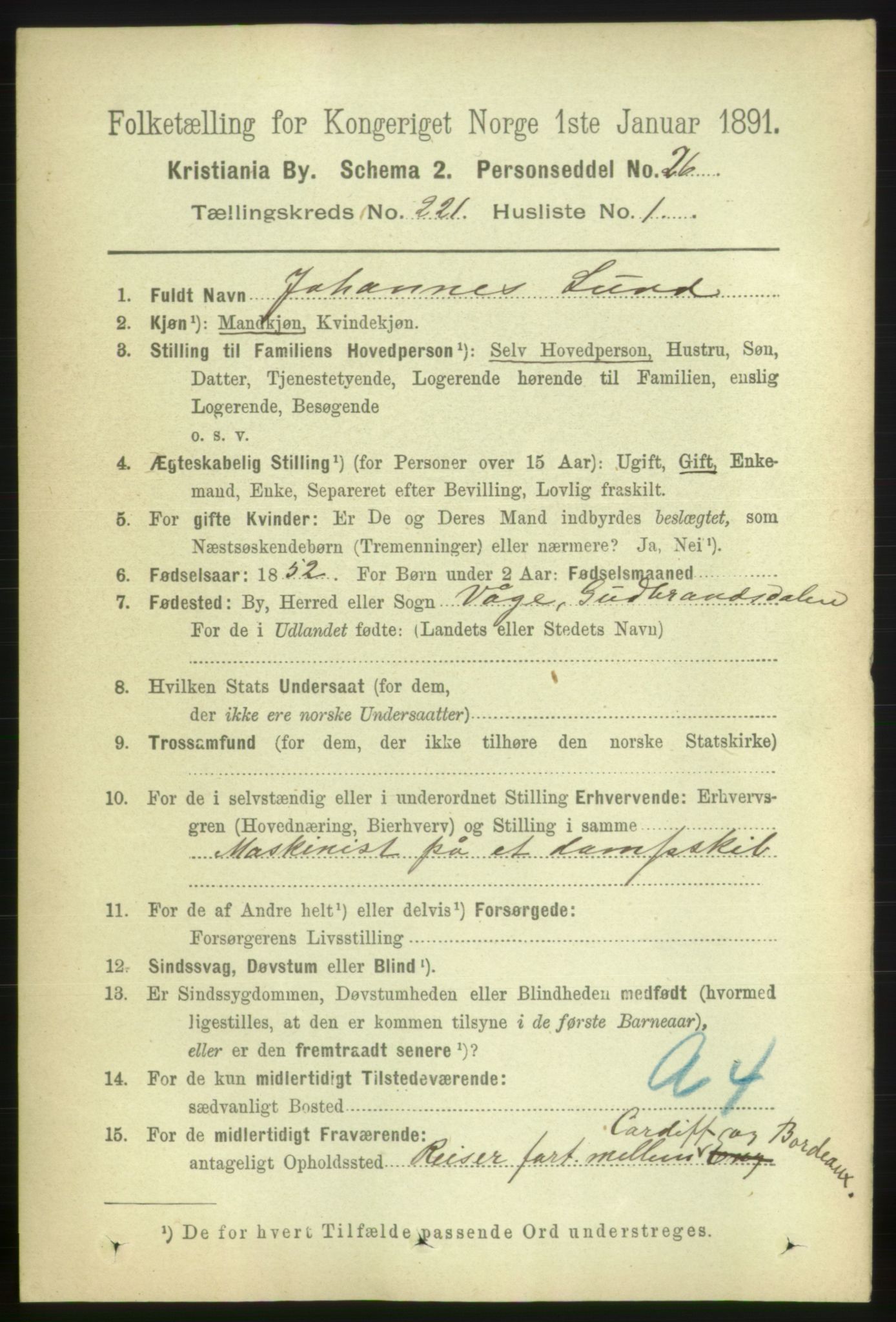 RA, 1891 census for 0301 Kristiania, 1891, p. 131898