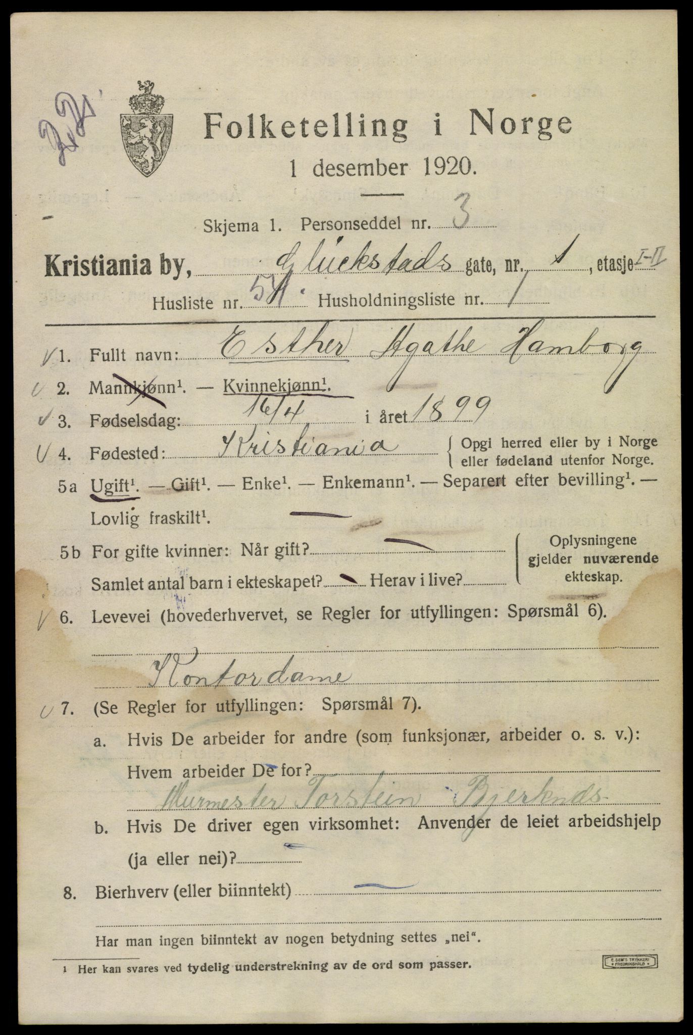 SAO, 1920 census for Kristiania, 1920, p. 250299