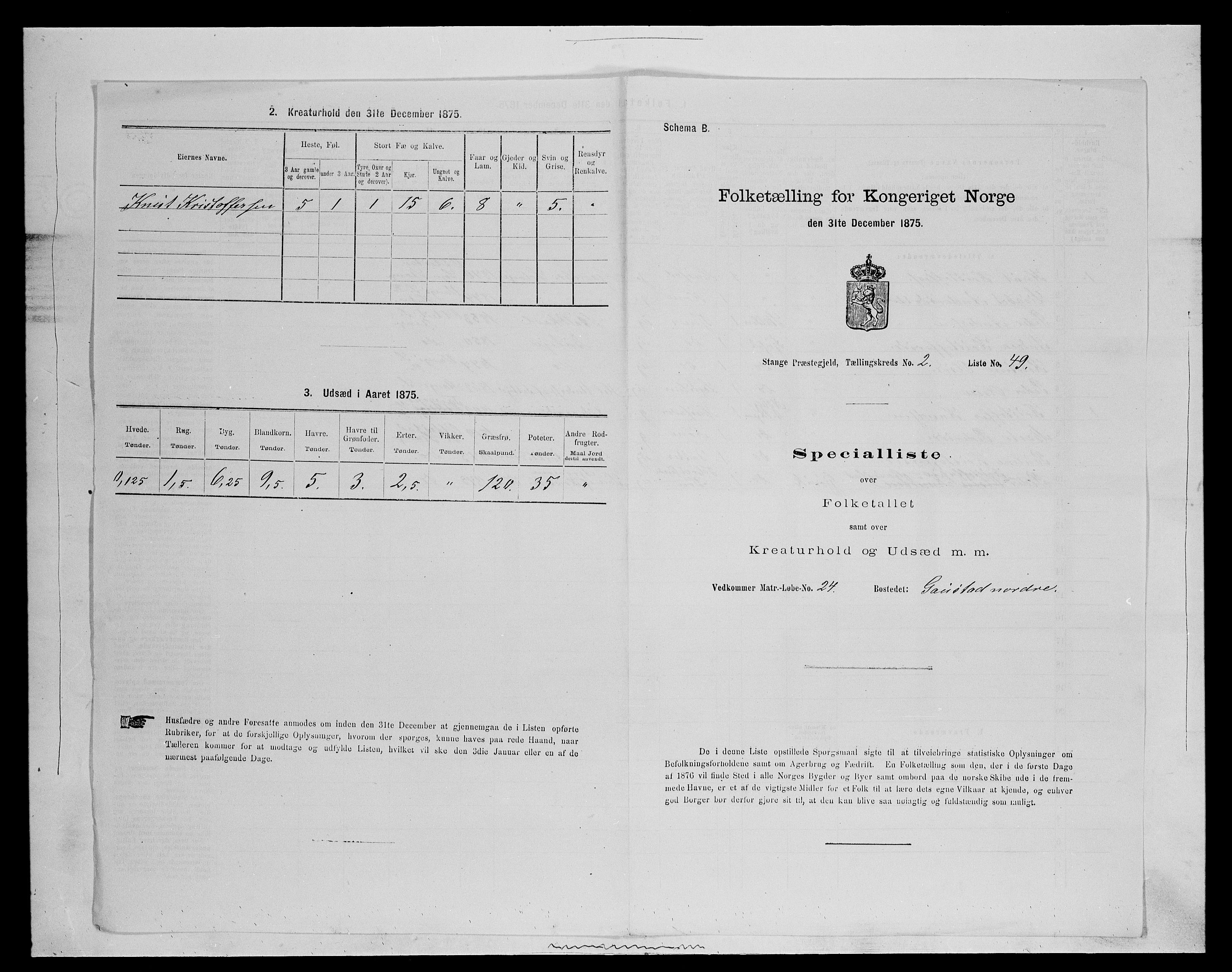 SAH, 1875 census for 0417P Stange, 1875, p. 378