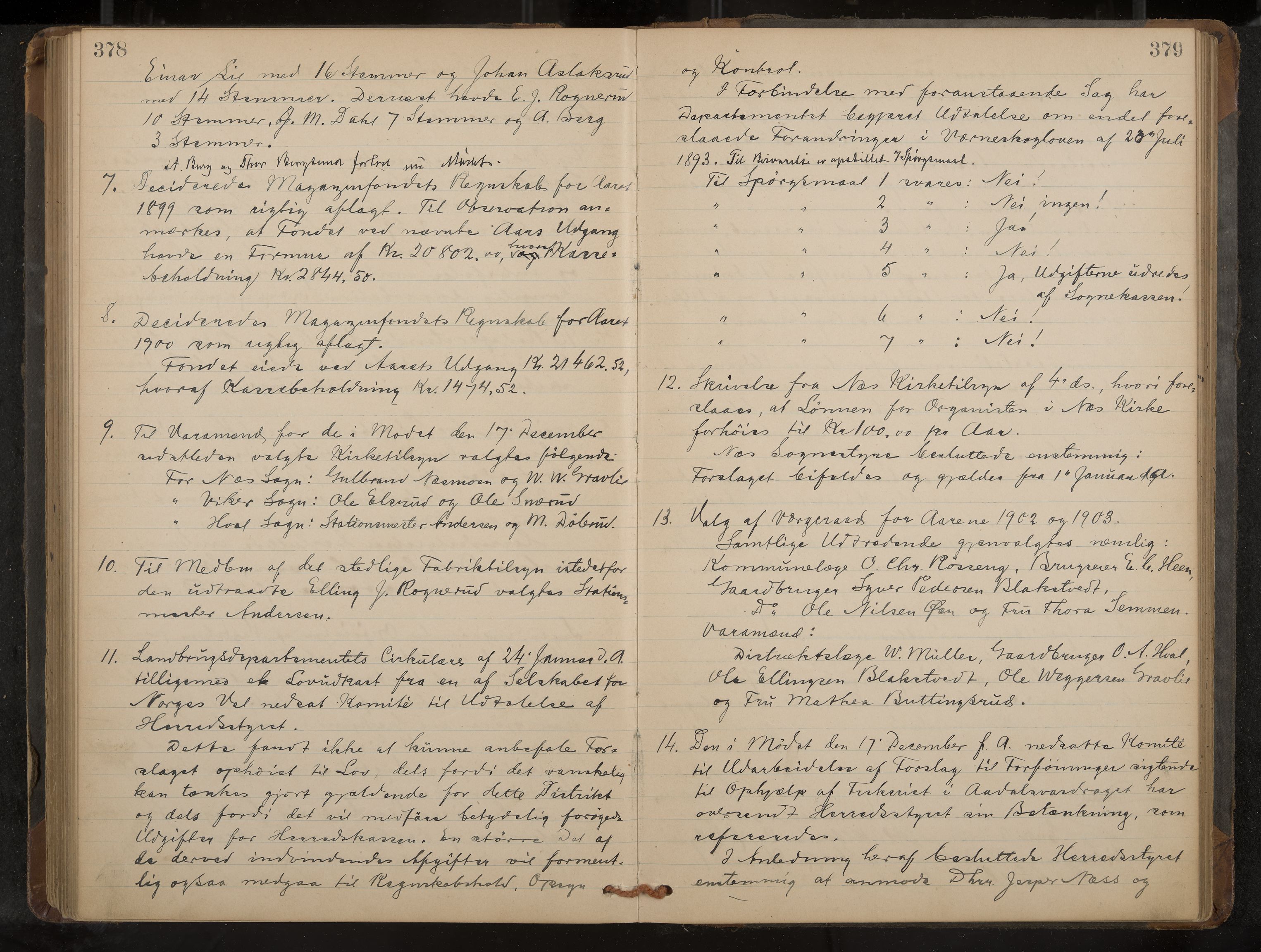 Ådal formannskap og sentraladministrasjon, IKAK/0614021/A/Aa/L0002: Møtebok, 1891-1907, p. 378-379