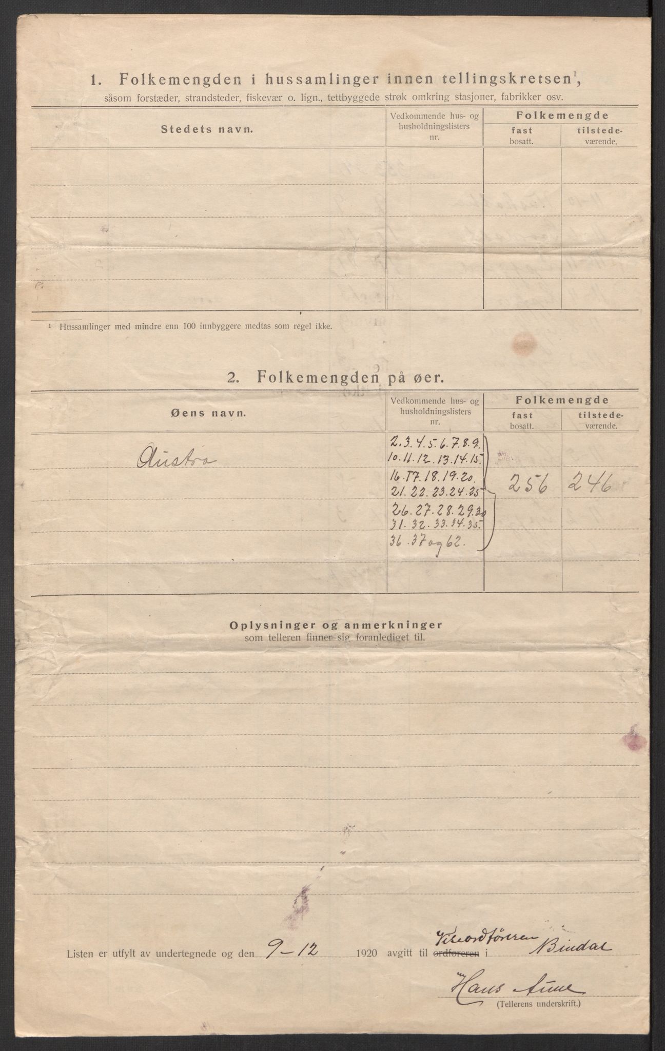 SAT, 1920 census for Bindal, 1920, p. 9