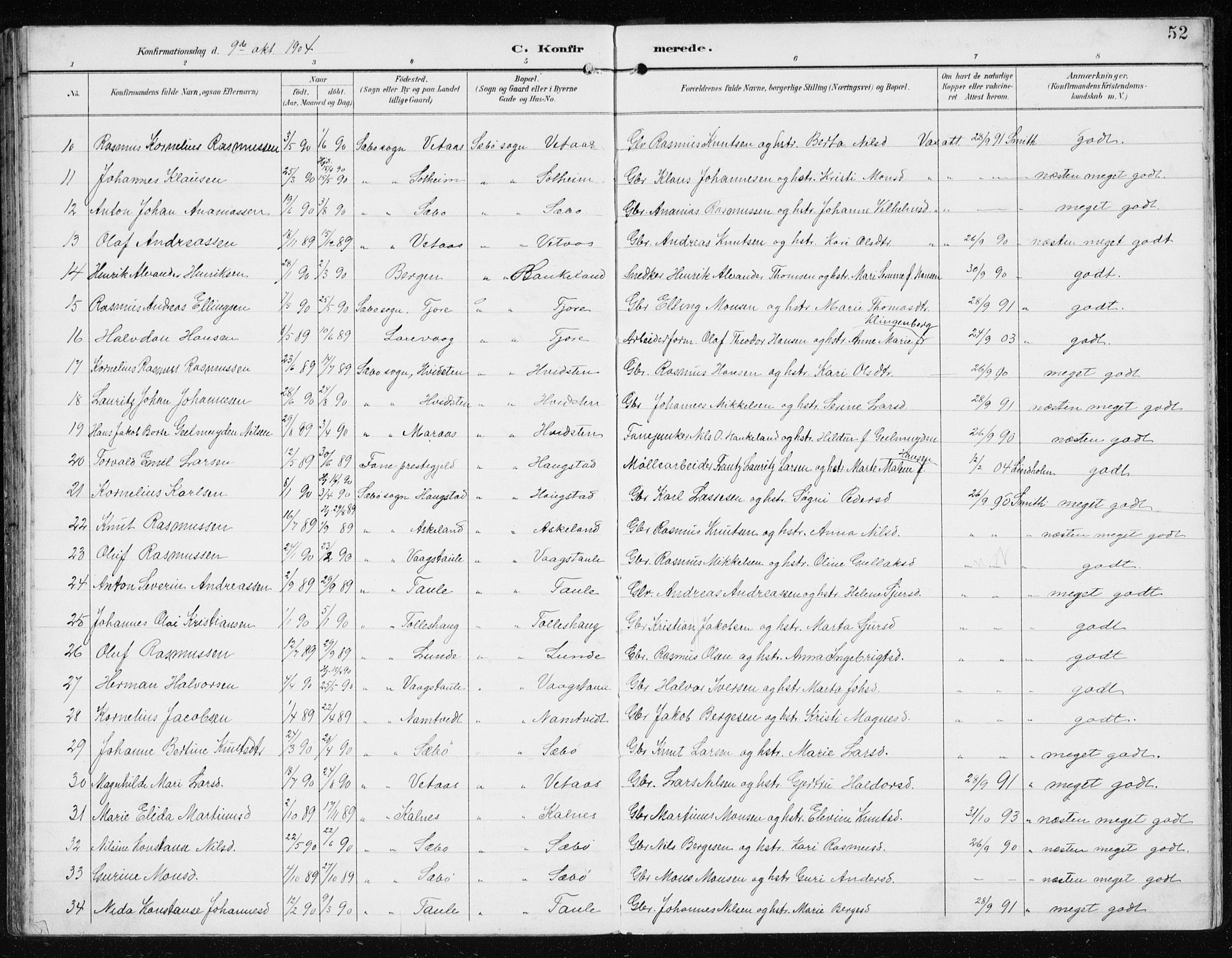 Manger sokneprestembete, AV/SAB-A-76801/H/Hab: Parish register (copy) no. D 3, 1895-1910, p. 52