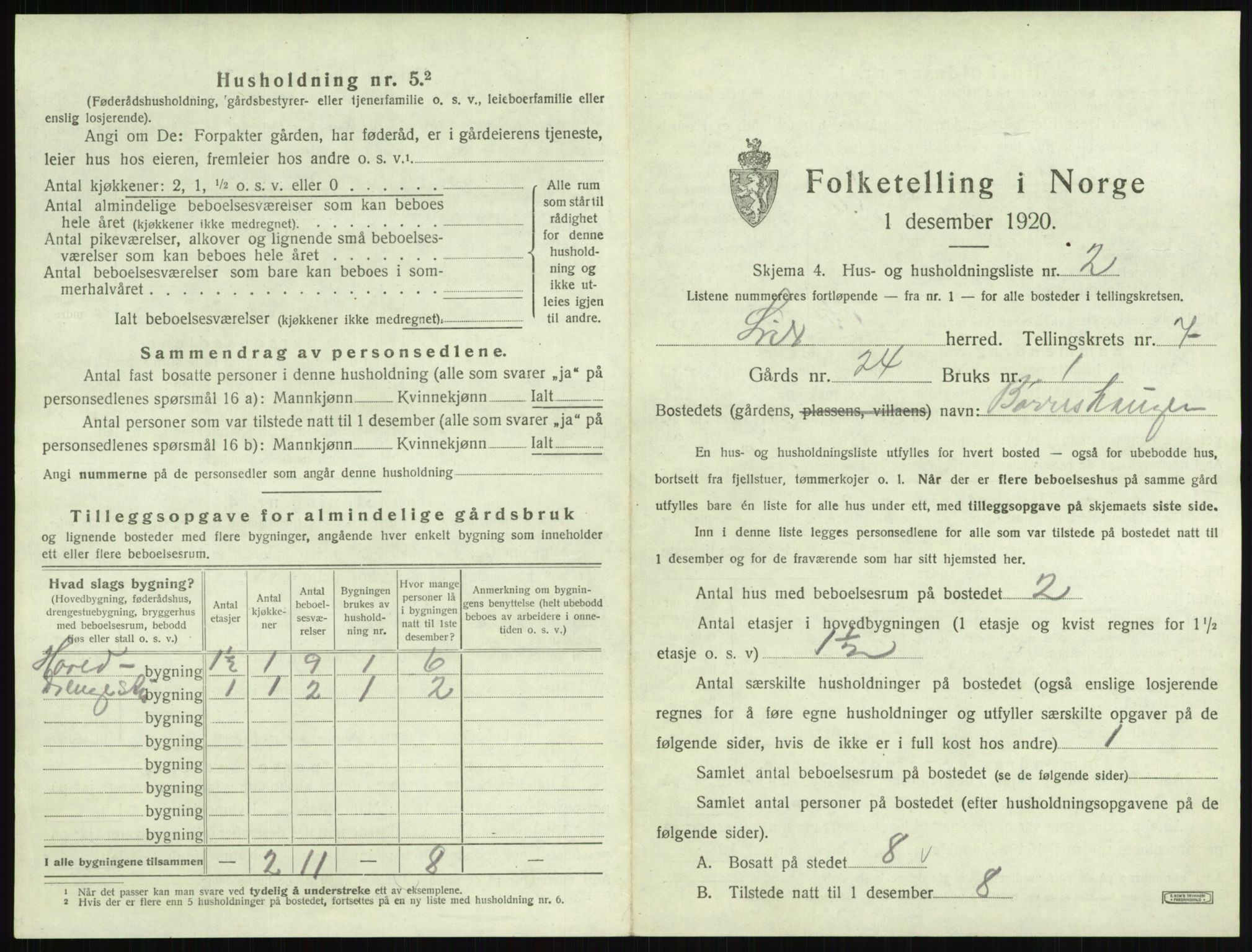 SAKO, 1920 census for Lier, 1920, p. 1079