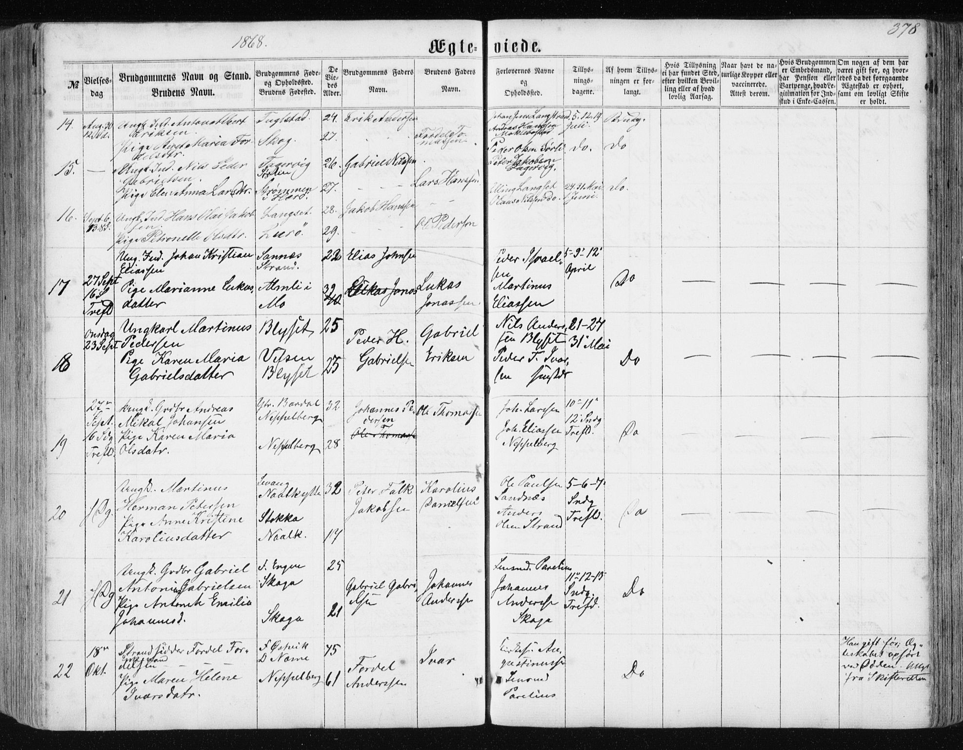 Ministerialprotokoller, klokkerbøker og fødselsregistre - Nordland, AV/SAT-A-1459/838/L0556: Parish register (copy) no. 838C03, 1861-1893, p. 378