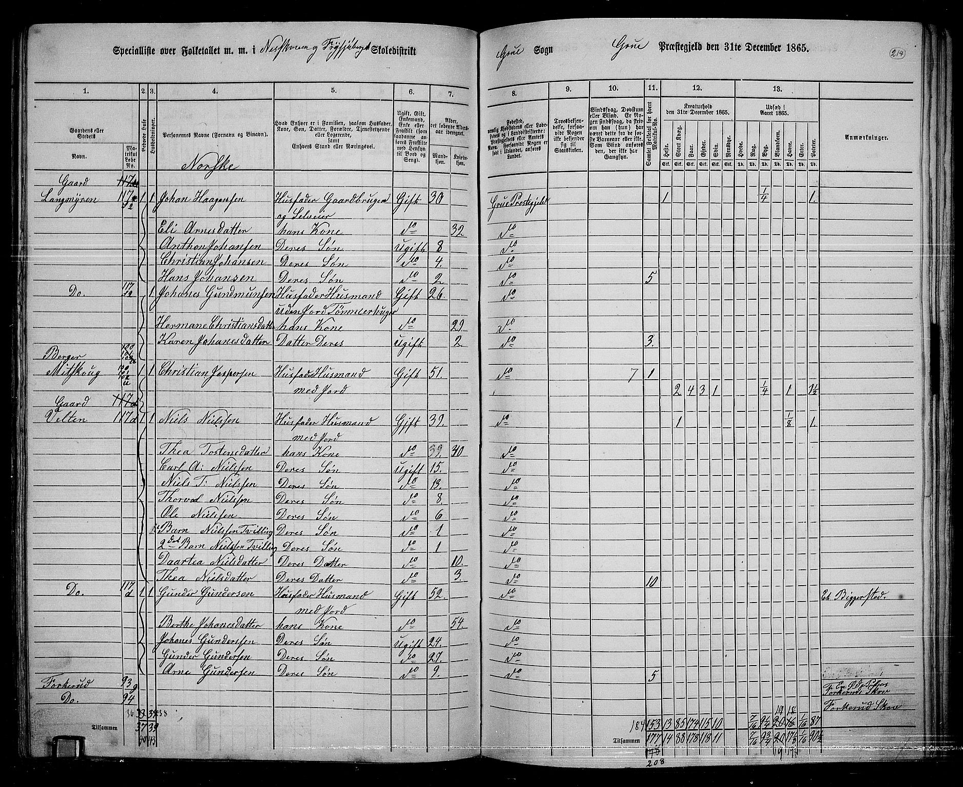 RA, 1865 census for Grue, 1865, p. 187