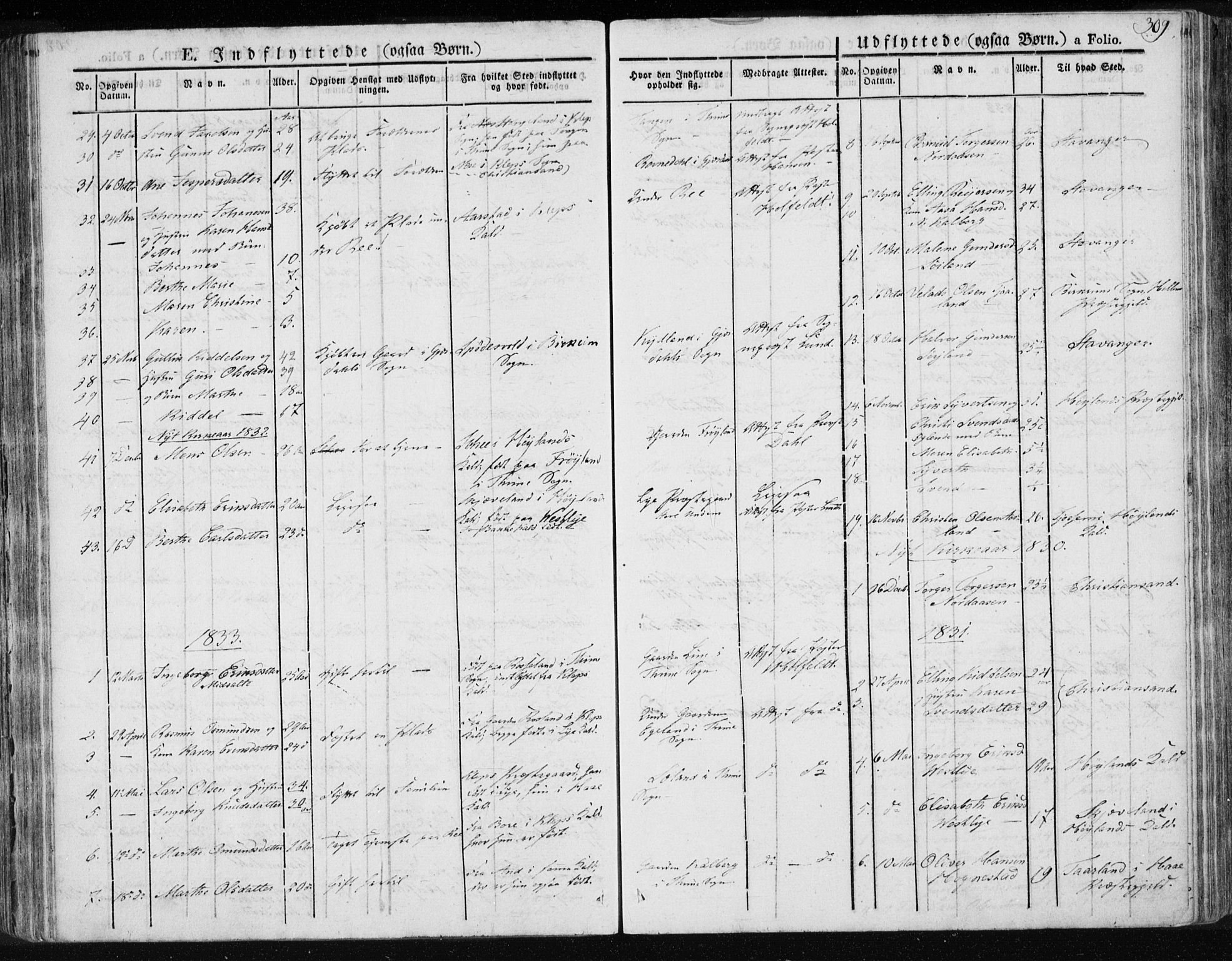 Lye sokneprestkontor, AV/SAST-A-101794/001/30BA/L0004: Parish register (official) no. A 4, 1826-1841, p. 309