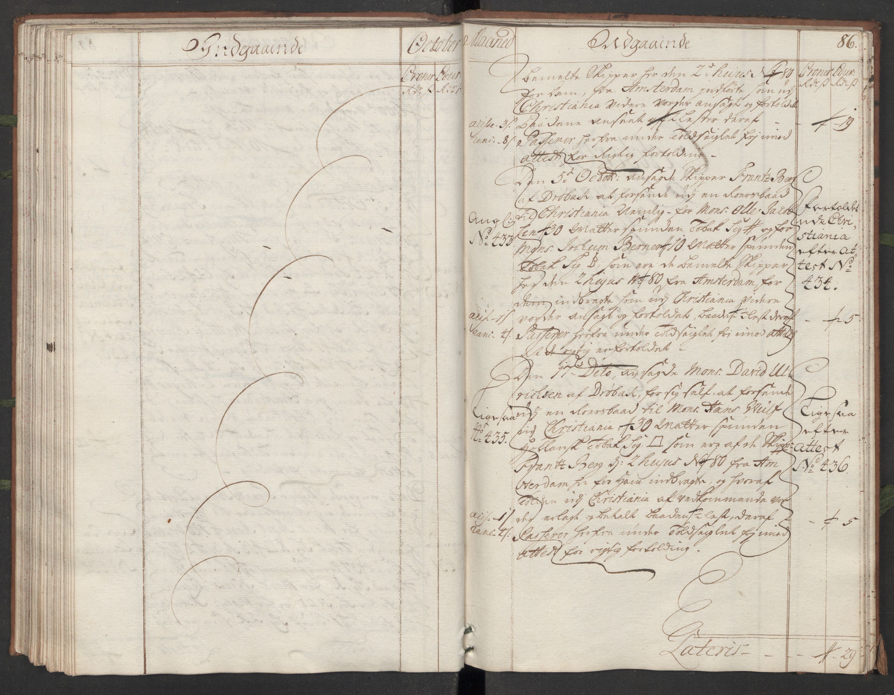 Generaltollkammeret, tollregnskaper, AV/RA-EA-5490/R07/L0010/0001: Tollregnskaper Sand / Hovedtollbok, 1733, p. 85b-86a