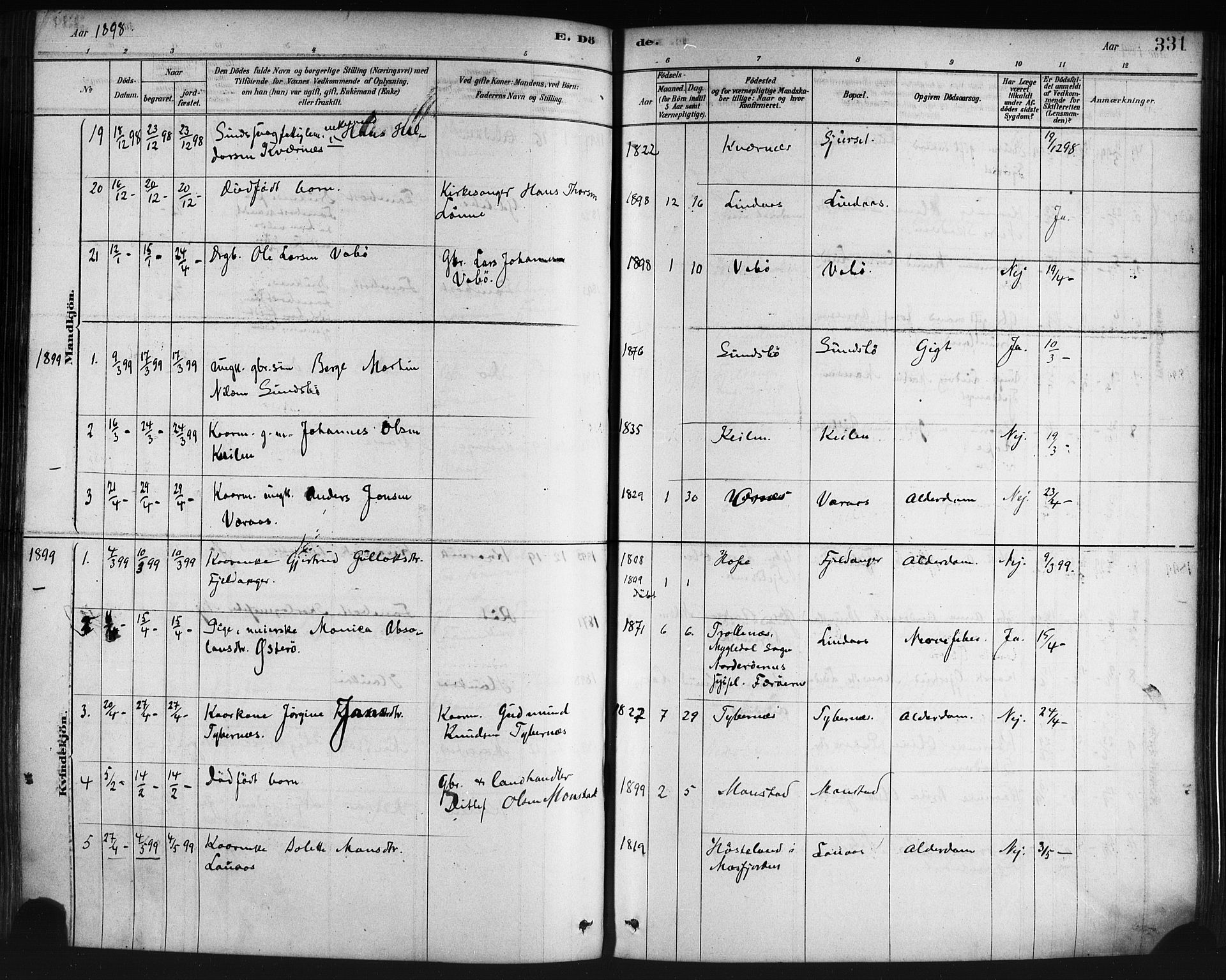 Lindås Sokneprestembete, AV/SAB-A-76701/H/Haa/Haaa/L0019: Parish register (official) no. A 19, 1878-1912, p. 331