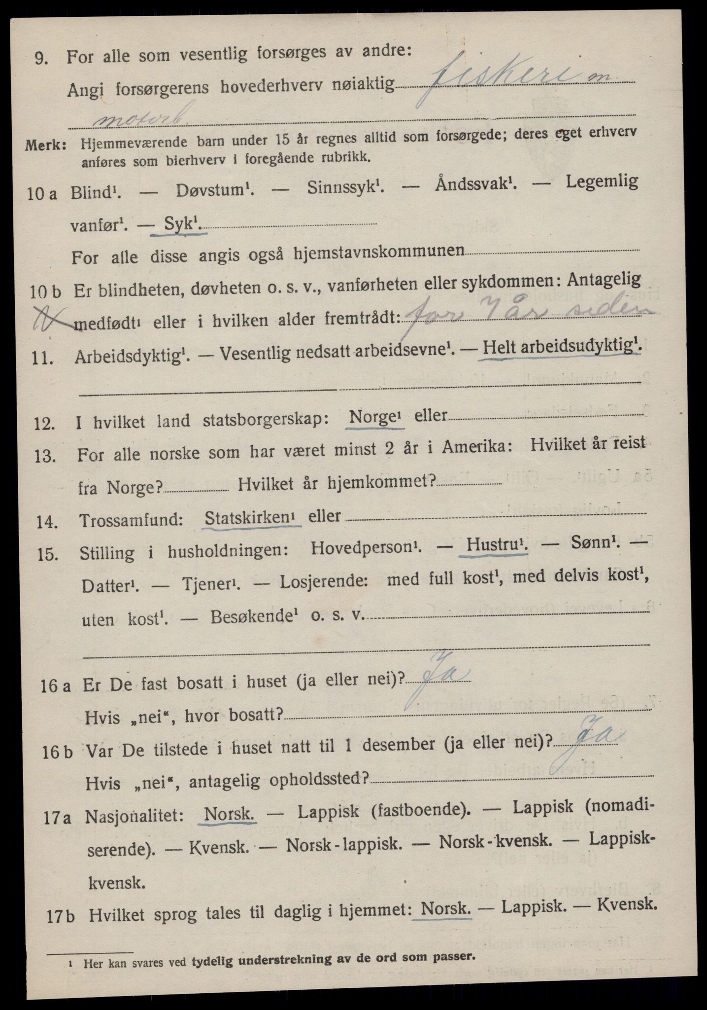 SAT, 1920 census for Sandstad, 1920, p. 652