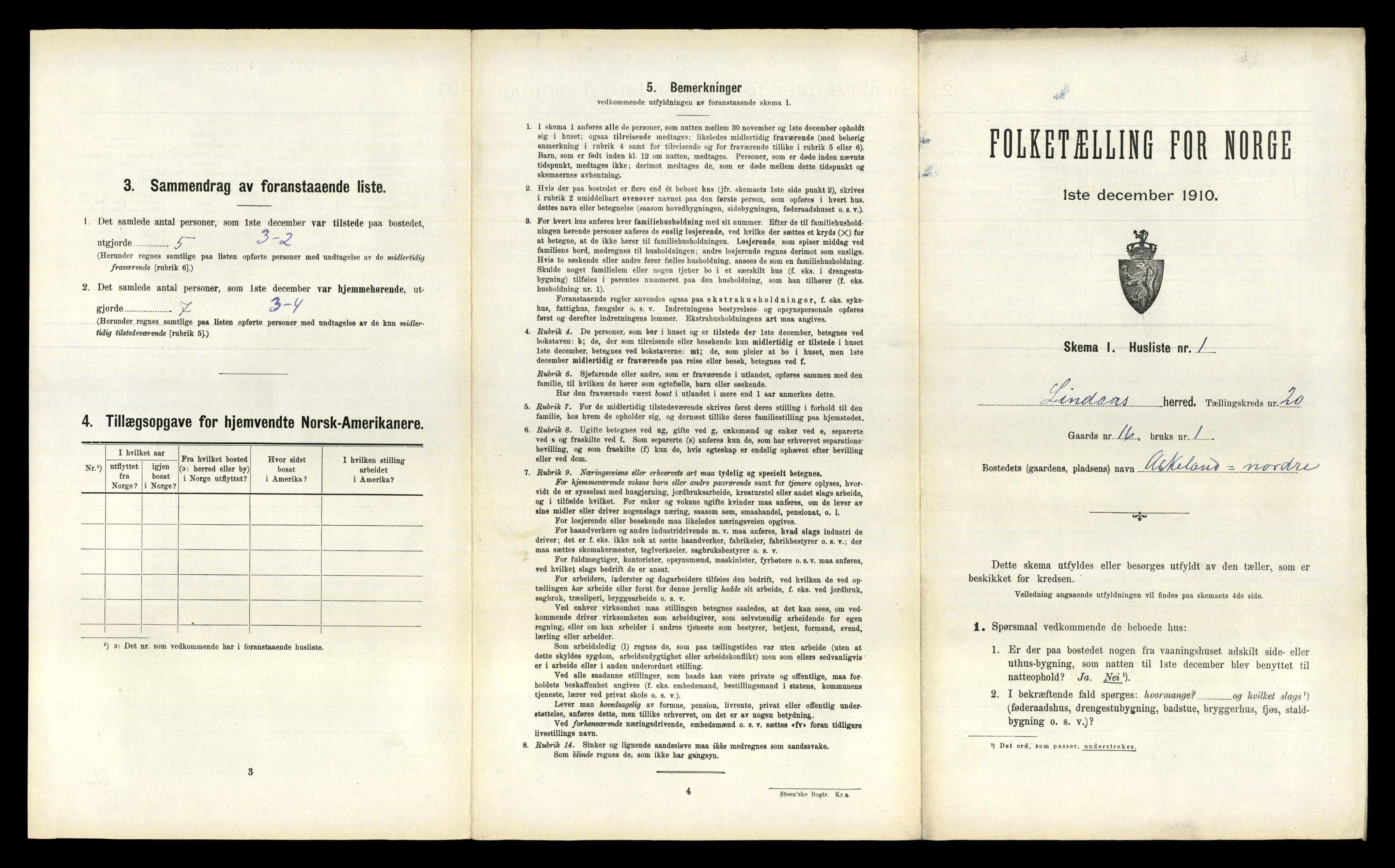 RA, 1910 census for Lindås, 1910, p. 1240