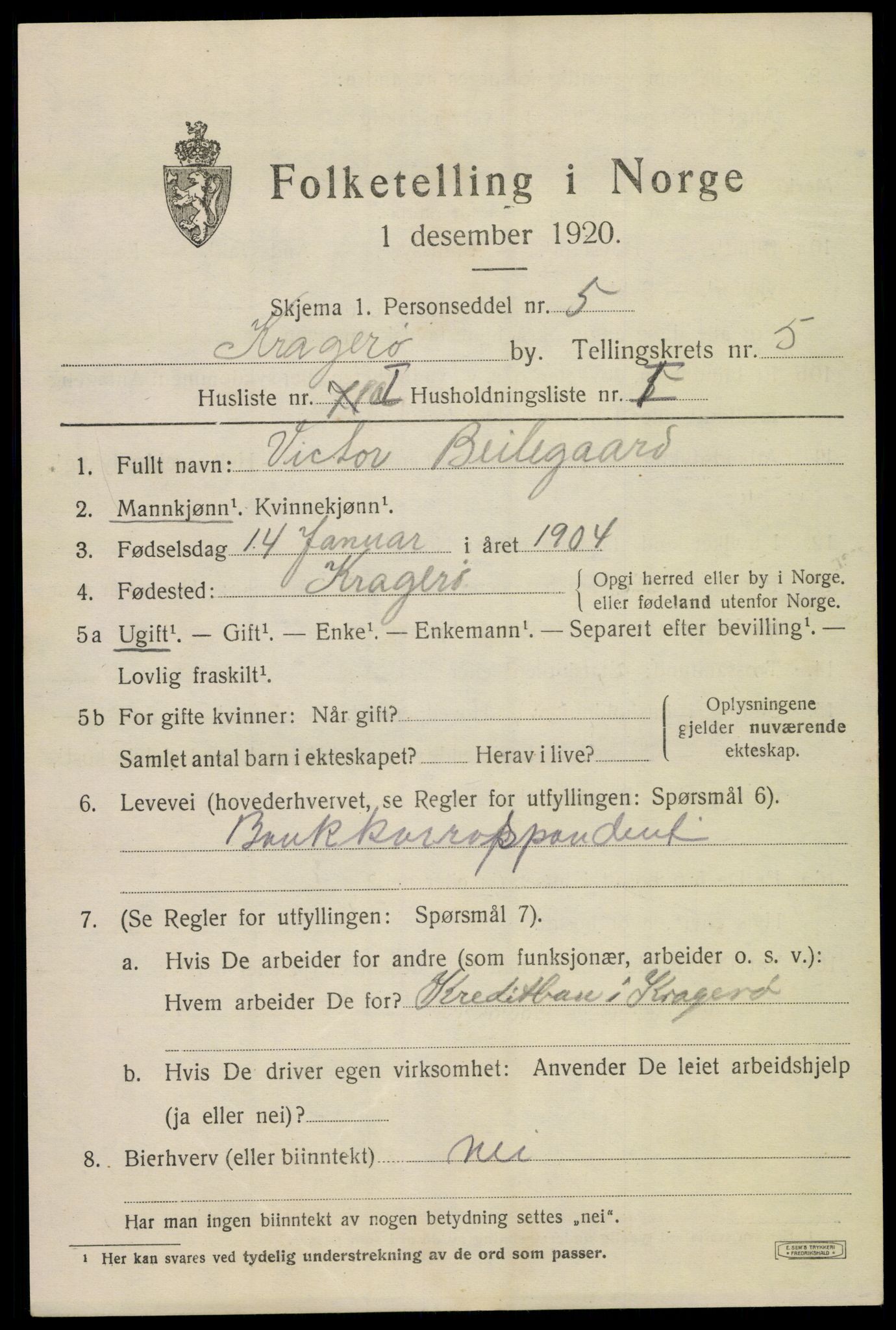 SAKO, 1920 census for Kragerø, 1920, p. 8235